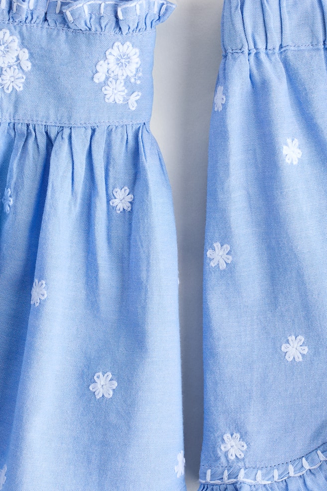 2-piece embroidered cotton set - Light blue/Floral - 3