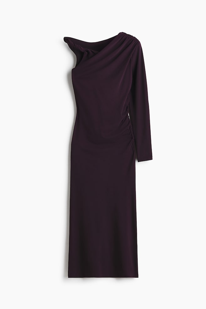 Draped One-Shoulder Dress - Dark plum purple - 1