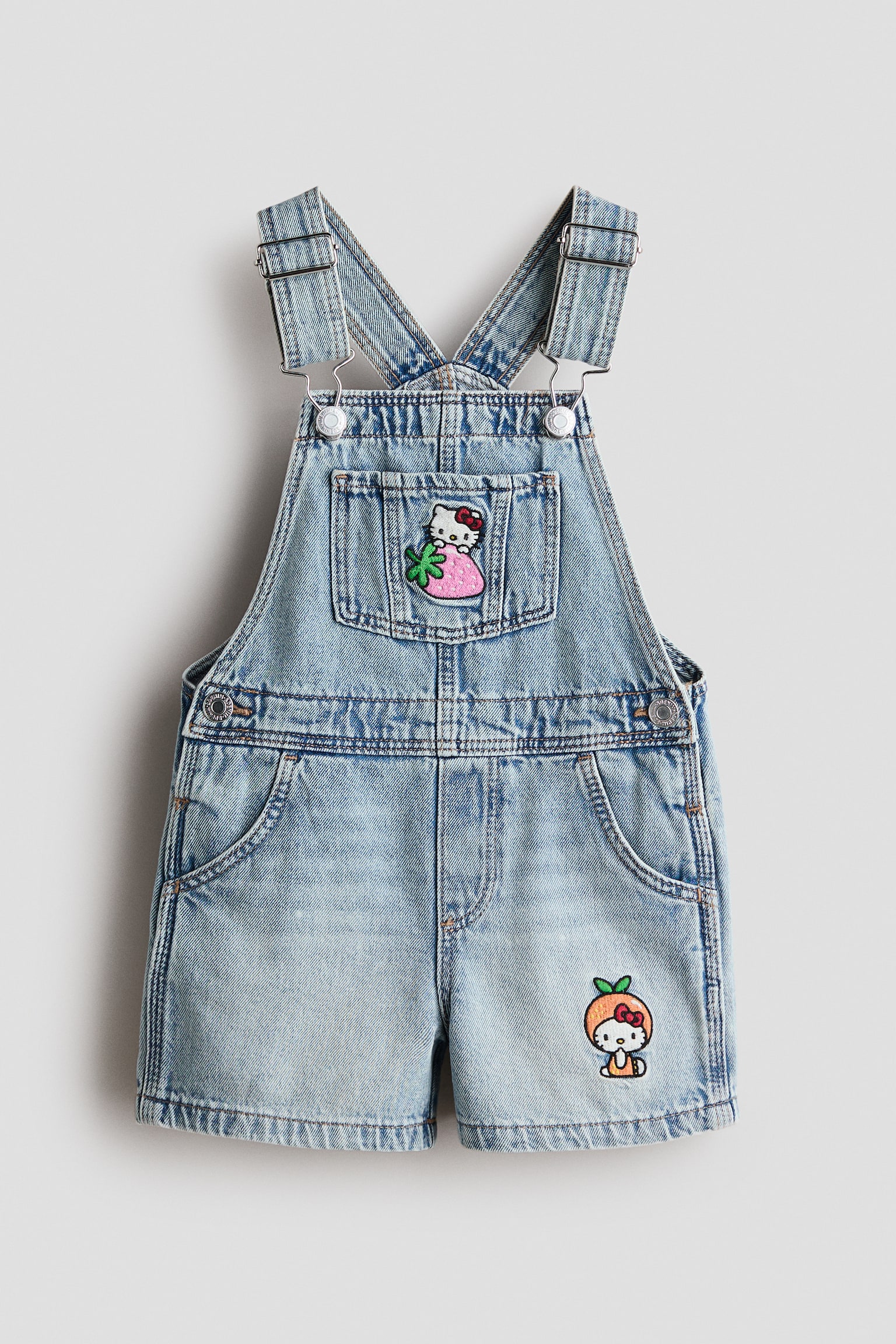 Appliquéd denim dungaree shorts - 1