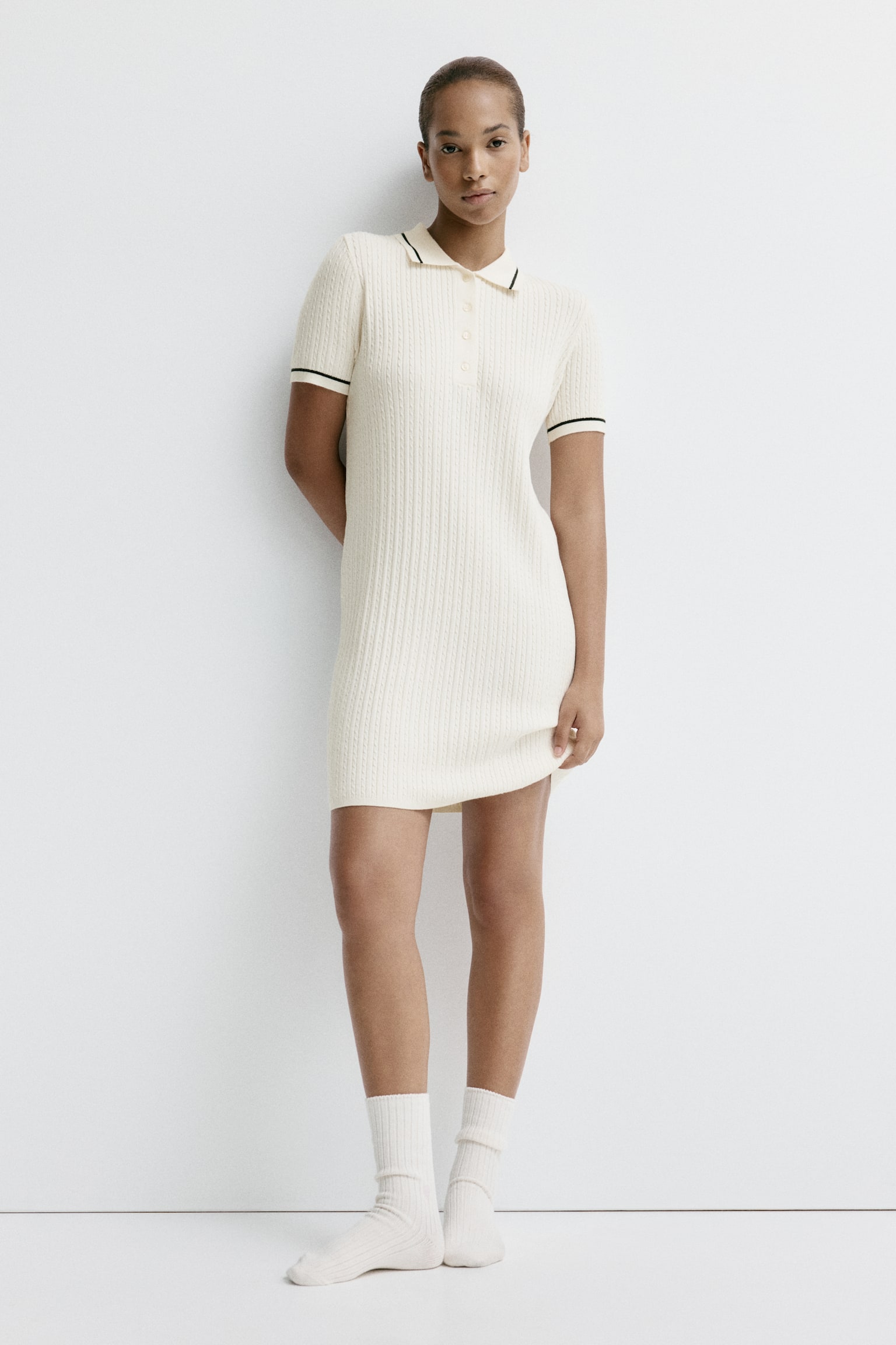 Cable-knit polo dress - Cream - 1