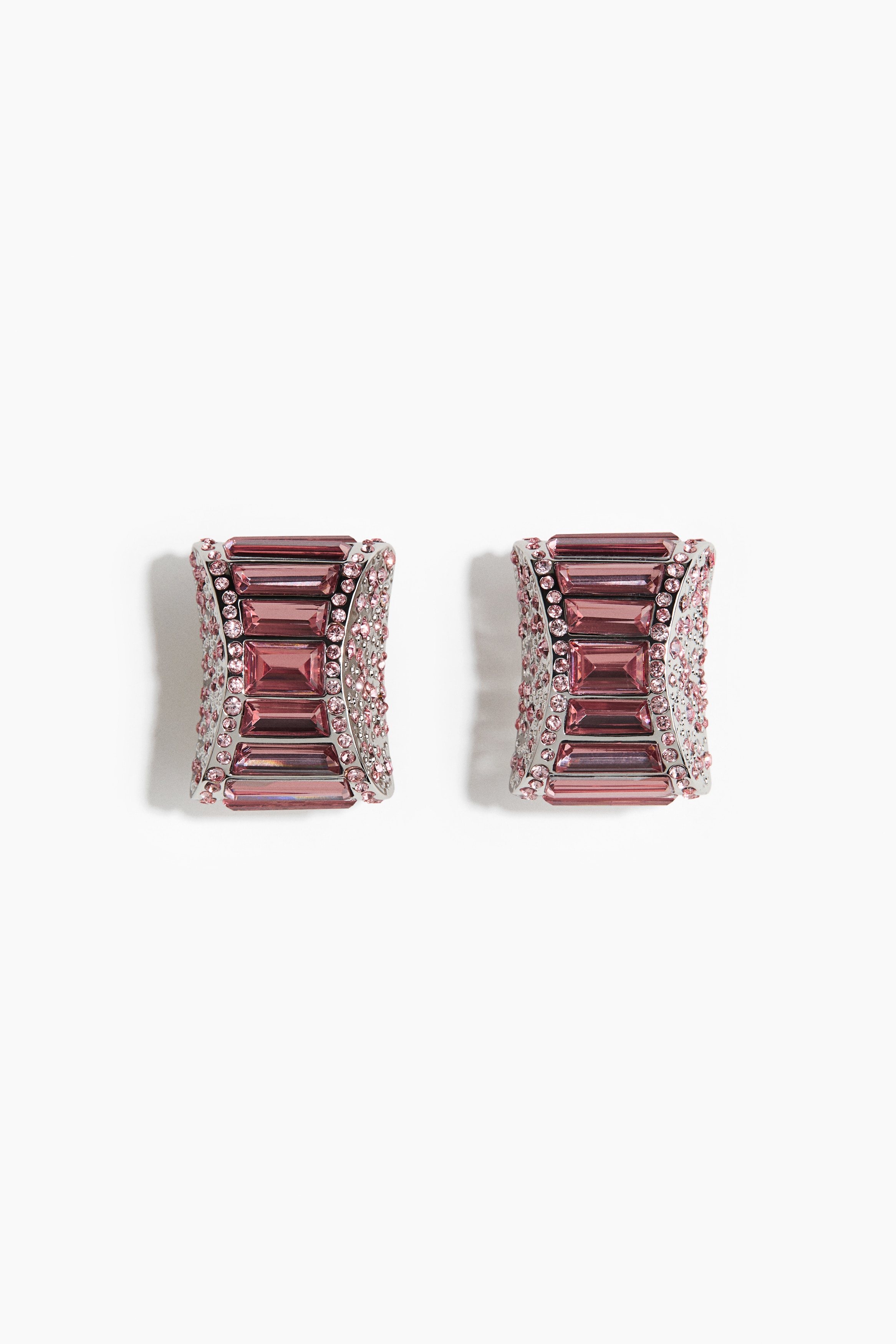 Embellished clip earrings - Light pink/Silver-coloured