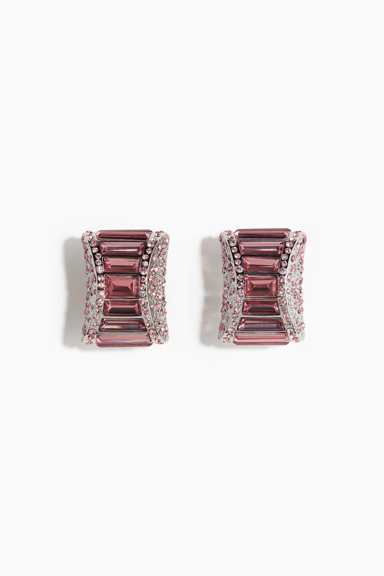 Embellished clip earrings - Light pink/Silver-coloured - 1