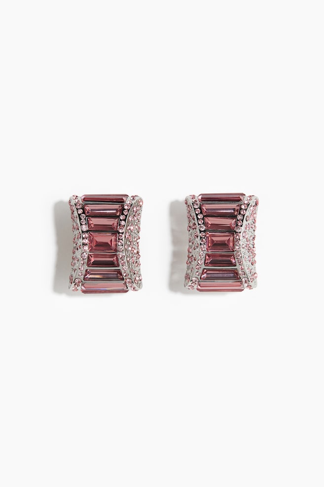 Embellished clip earrings - Light pink/Silver-coloured - 1
