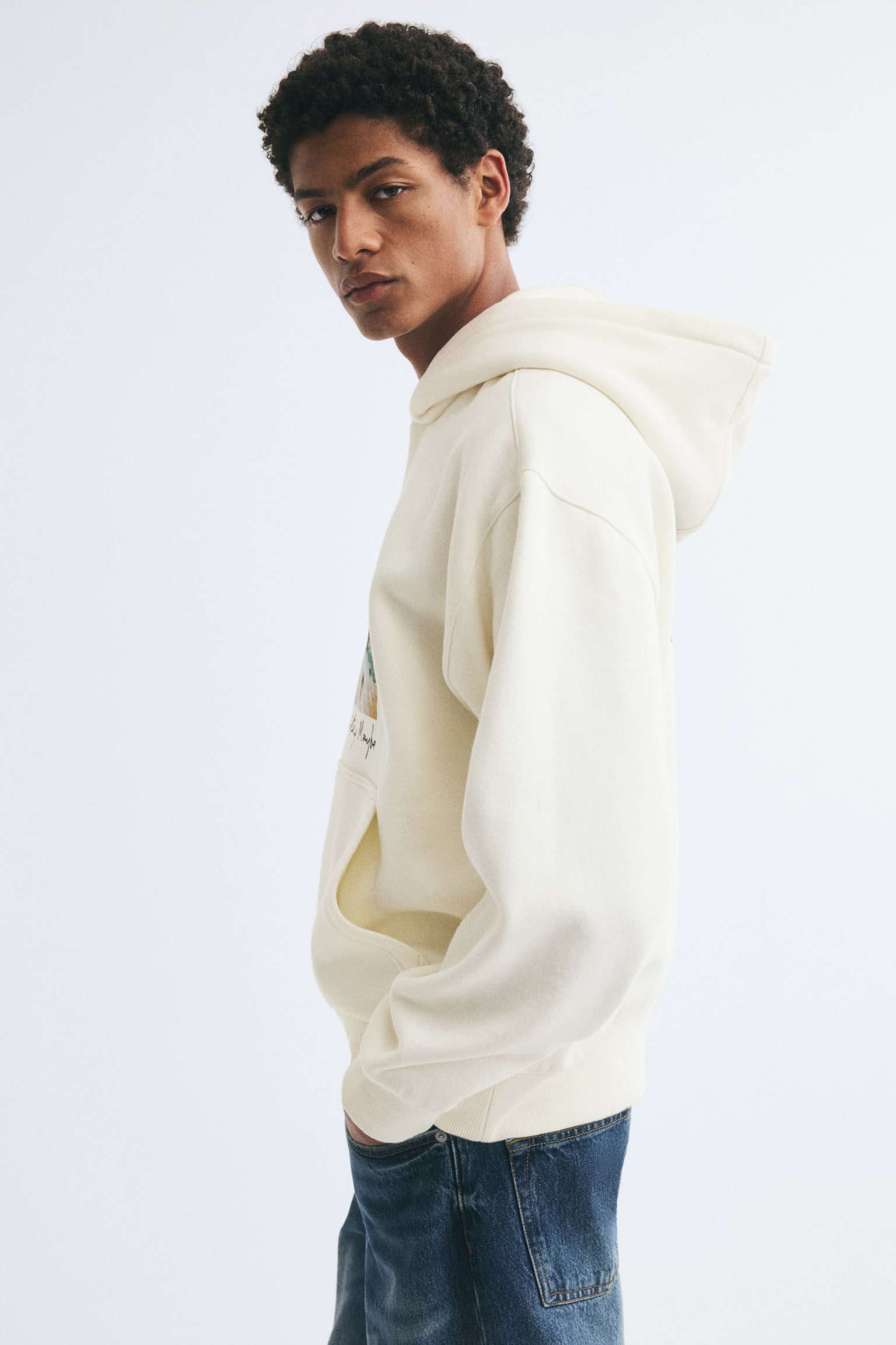Мужское худи H&M Relaxed-Fit Printed, цвет: Кремовый — фото 6