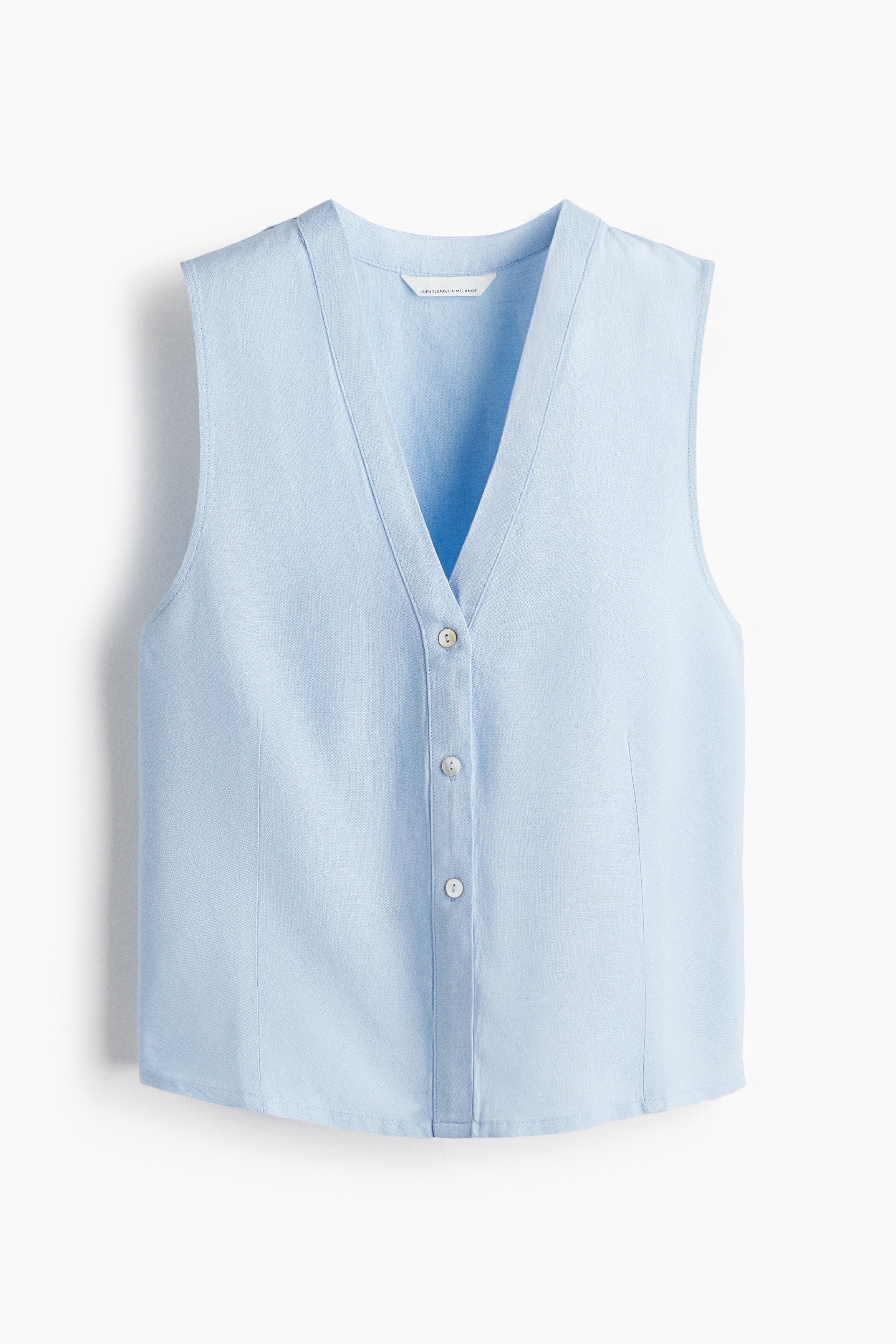 Sleeveless Linen Blend Blouse - Light blue/Dark brown/Light beige