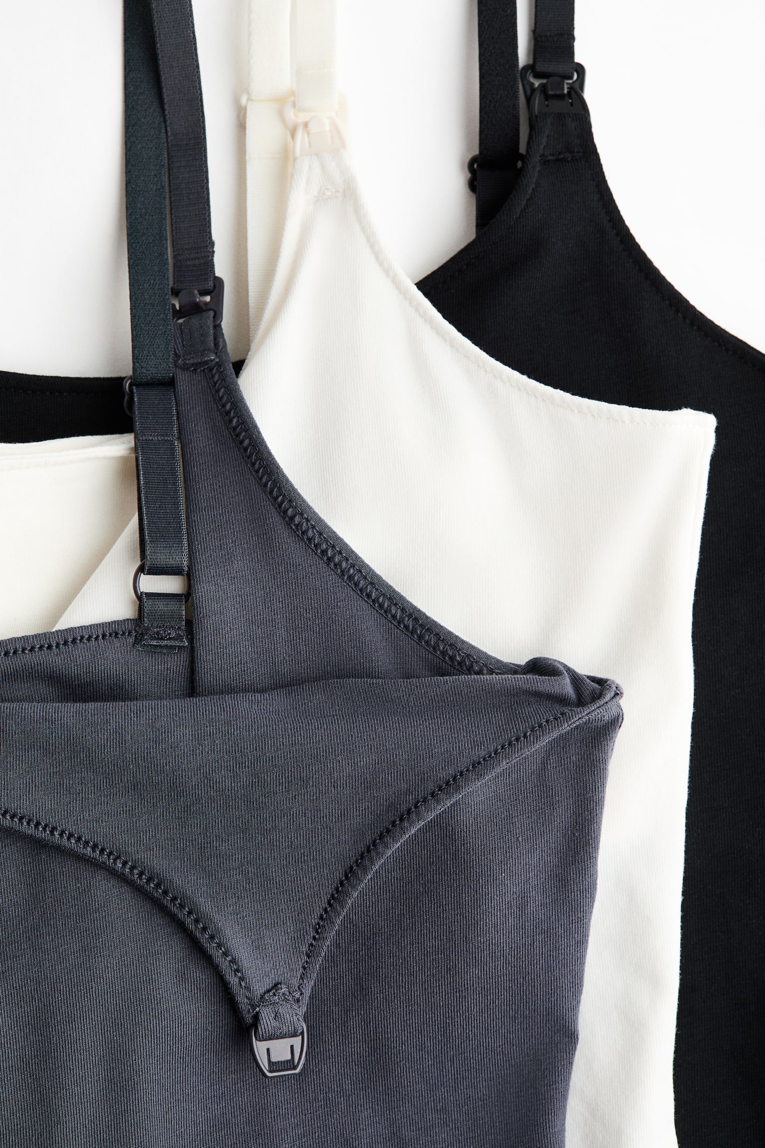 MAMA 3-pack nursing strappy tops - Dark grey/White/Black/Light beige/Black/White/Black/White/Grey marl/Burgundy/Dusty pink/White/Sage green/Light pink/Cream/Beige/Black/White/Burgundy/Powder pink/Dark brown/Beige/White/Dark green/Cream/Black - 4