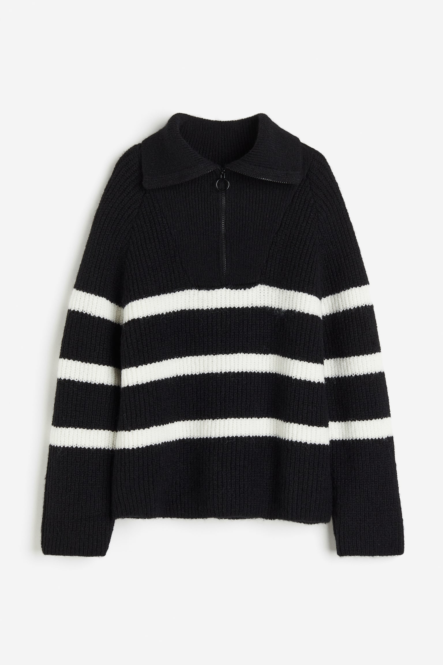 Oversized Half Zip Sweater - Black/Stripe - 2