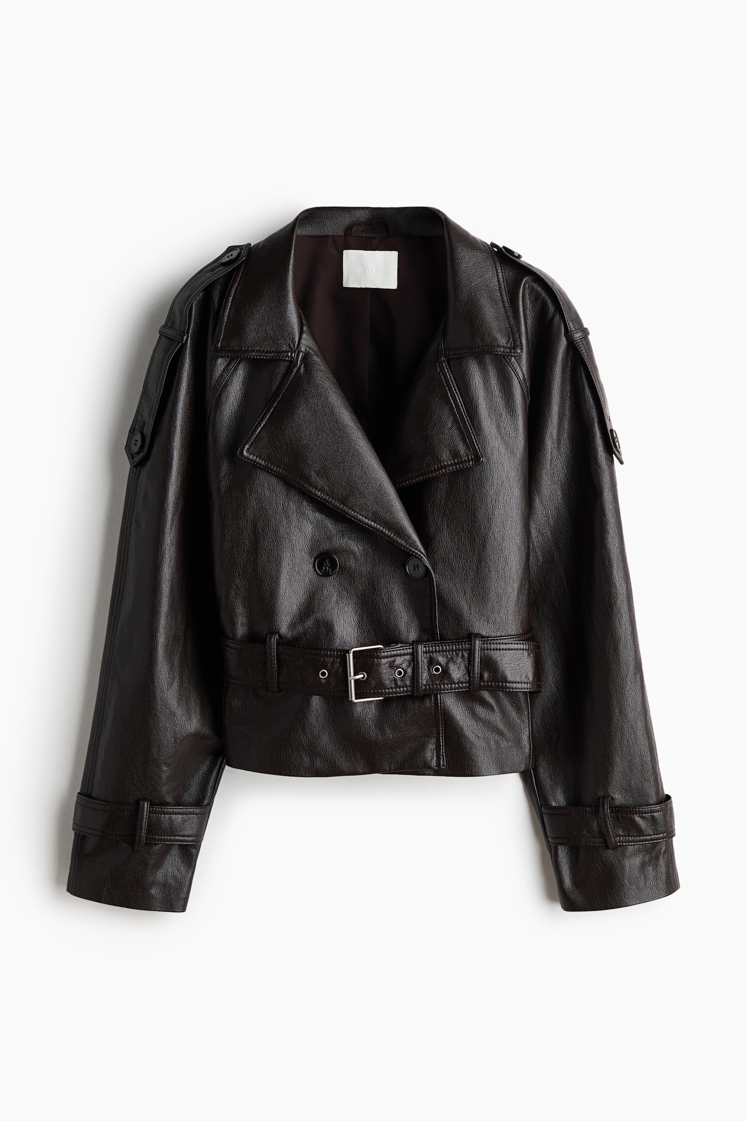 Veste de style motard en tissu enduit - Marron foncé