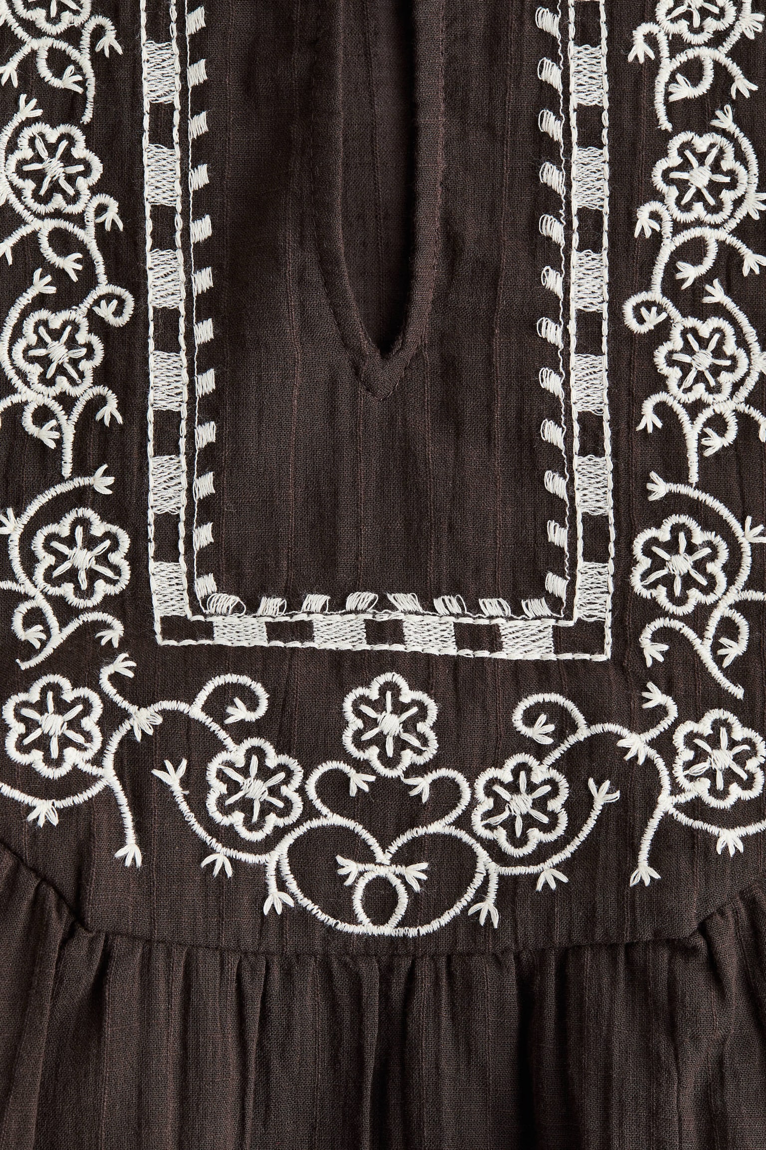 刺繡長衫式洋裝 - 深咖啡色/花朵/深灰色/花朵 - 4