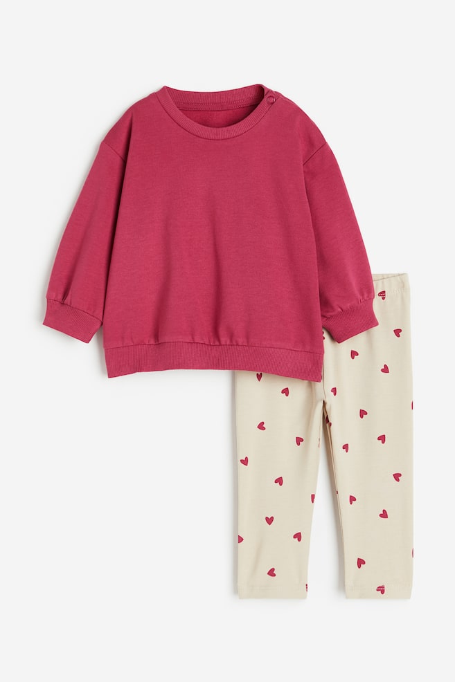 2-piece sweatshirt and leggings set - Dark pink/Hearts/Light pink/Small flowers/Light green/Striped/Beige/Leopard print - 1