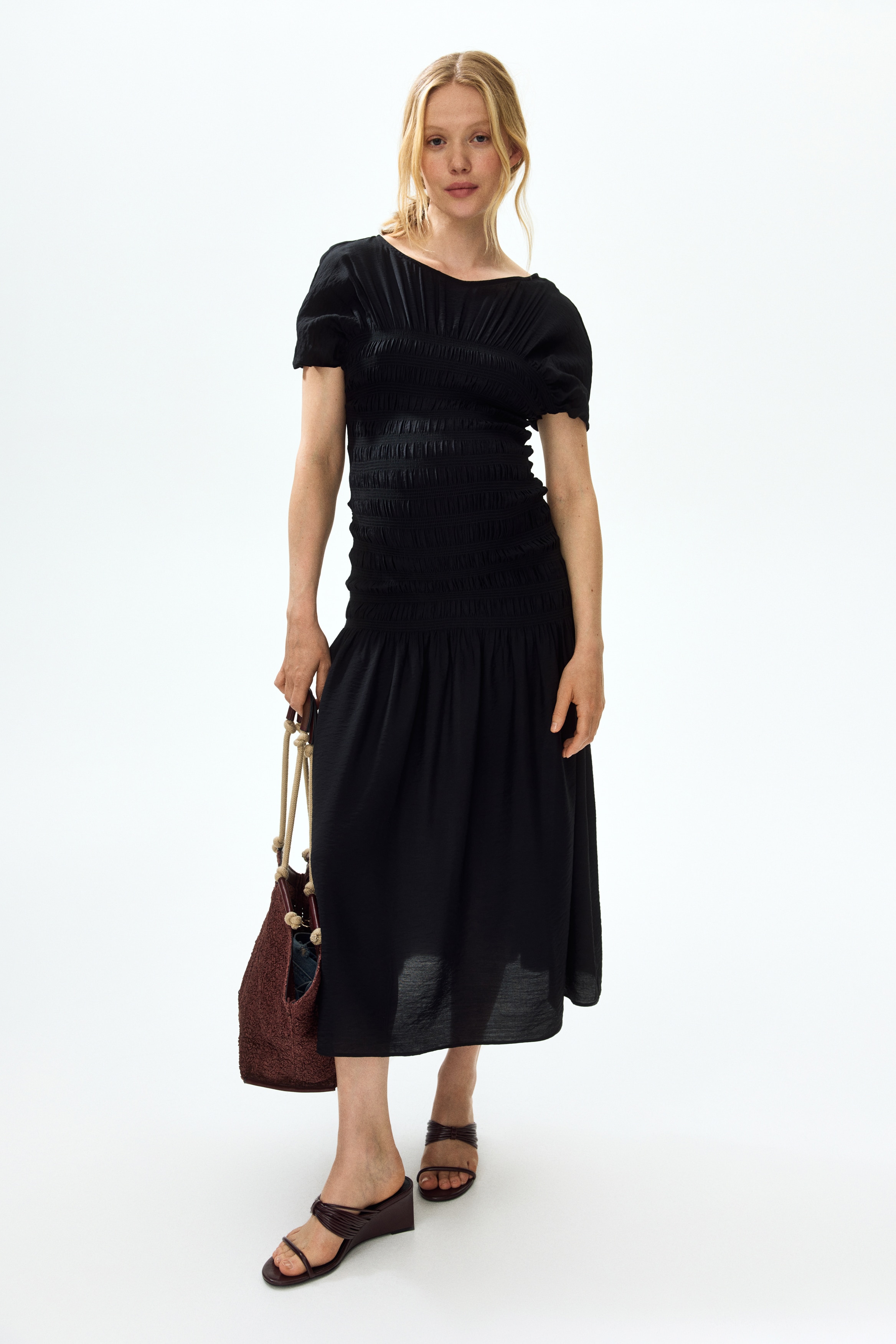 H&M MAMA - Black MAMA Smocked-Detail Dress - Size: XS - H&M