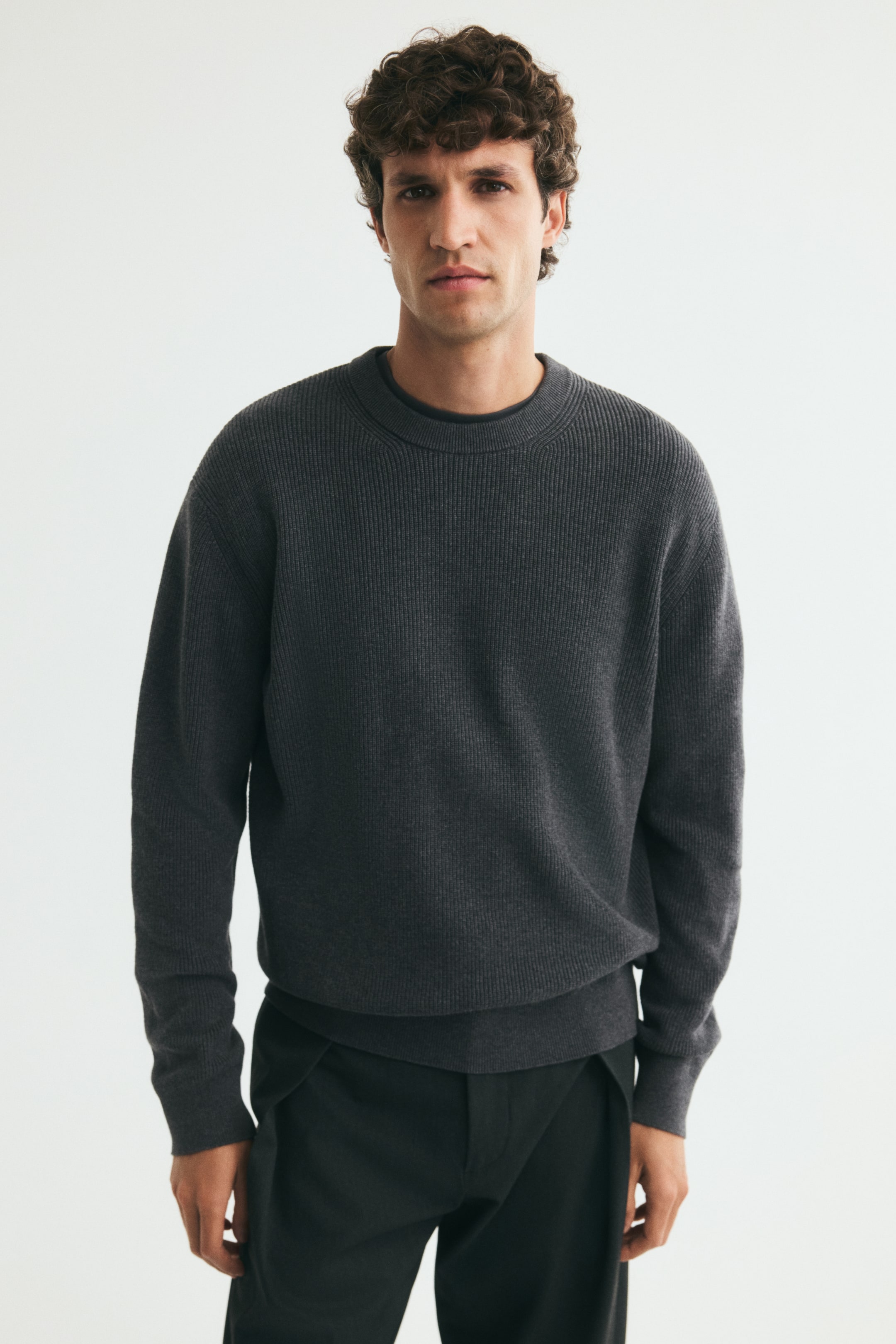 View larger image: Regular Fit Rib-knit cotton jumper - Dark grey - Men | H&M 1