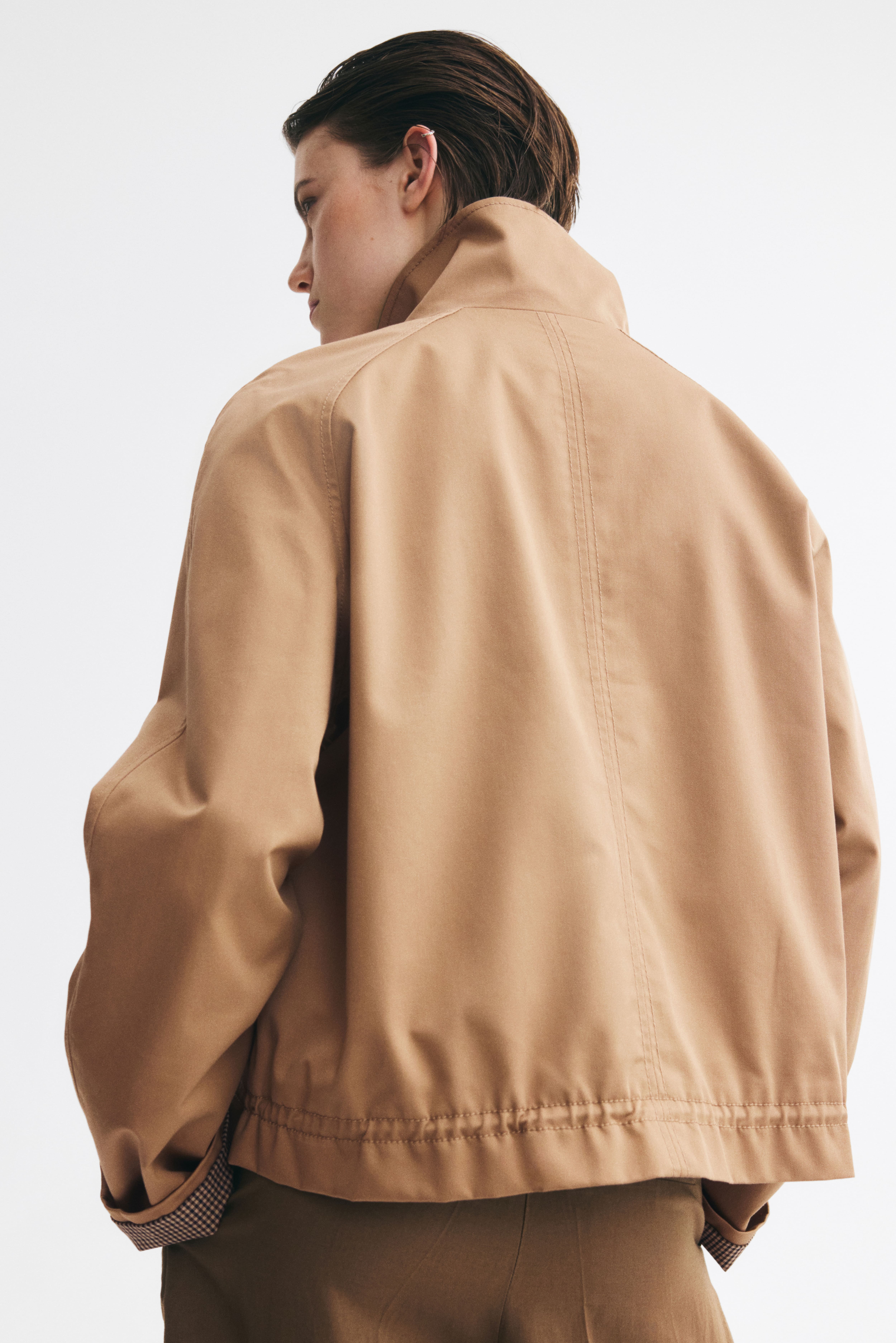 Funnel-Collar Twill Jacket