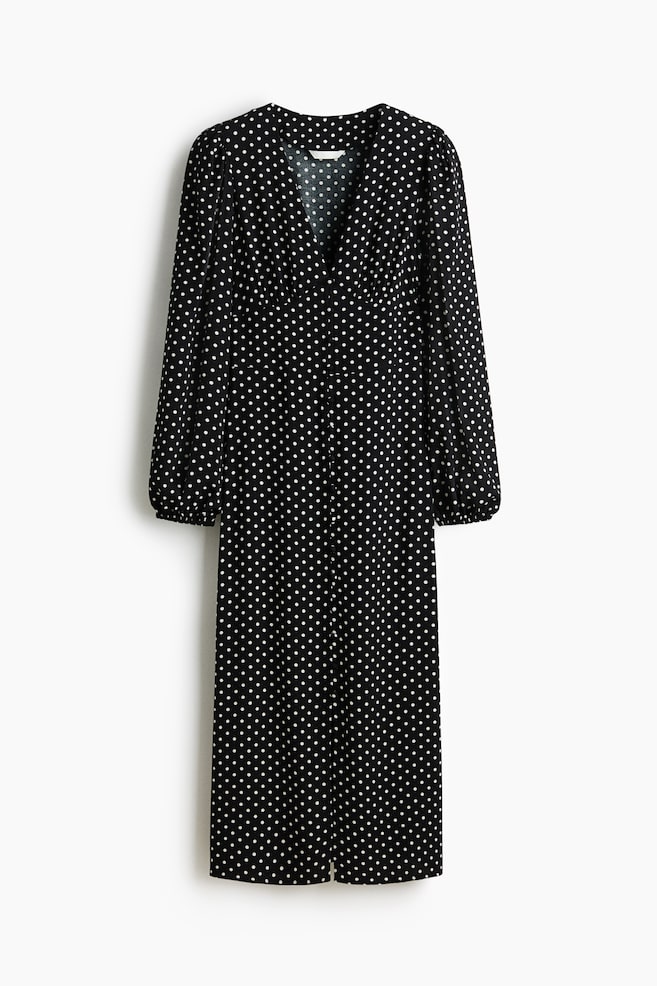 Long-Sleeved Viscose Dress - Black/dotted - 1