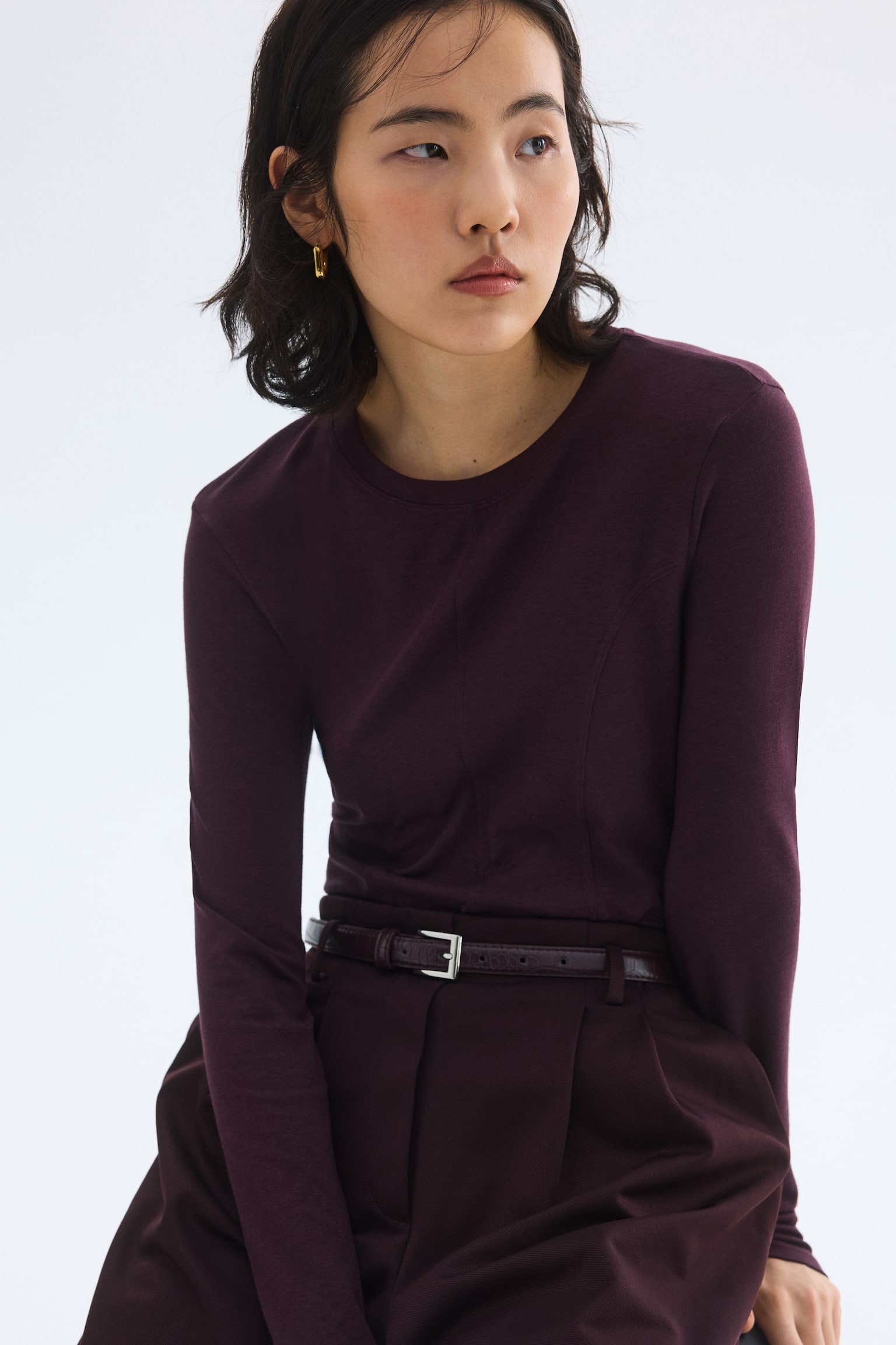 Long-sleeved jersey top - Dark purple/White/Black - 2