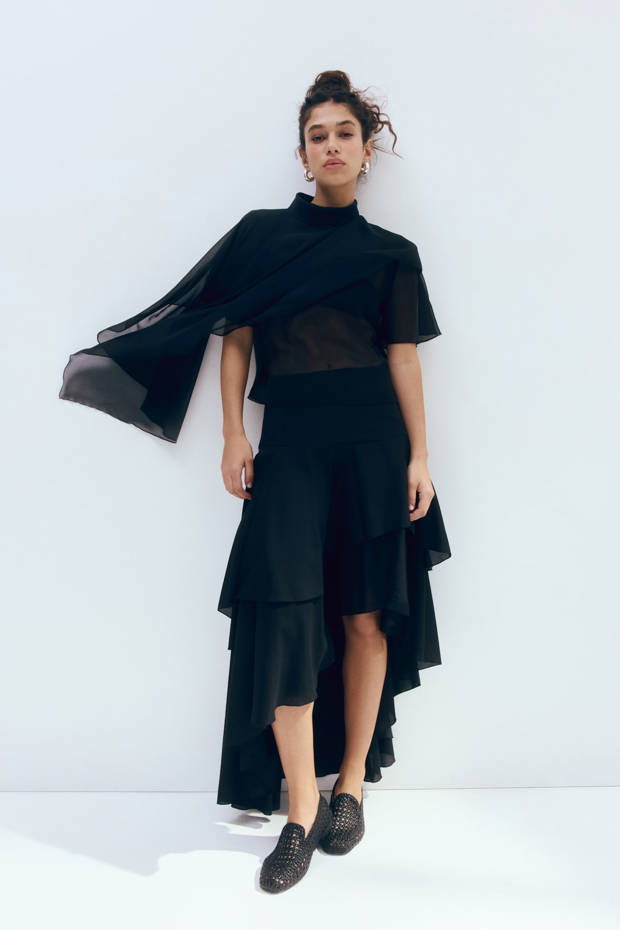 Cape-Detail Chiffon Blouse - image 5