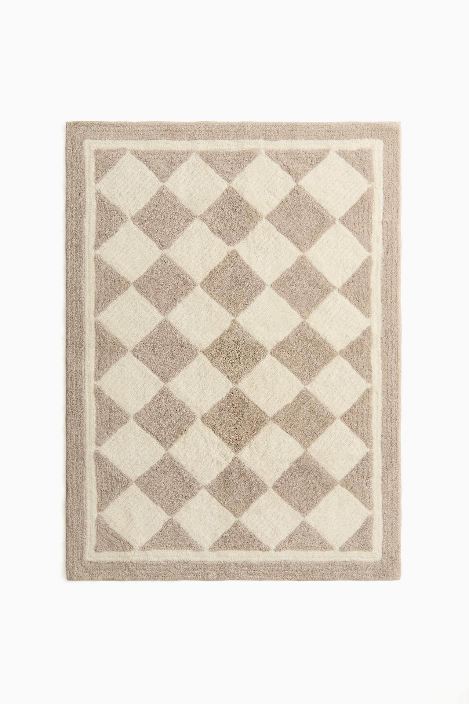 Vloerkleed van wolmix met harlekijndessin - Beige/geruit