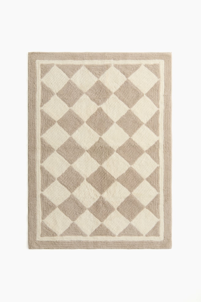 Tapis à motif arlequin en laine mélangée - Beige/carreaux - 1