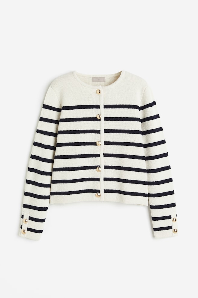 Knitted cardigan - Cream/Blue striped/Black/Striped/White/Beige striped - 2
