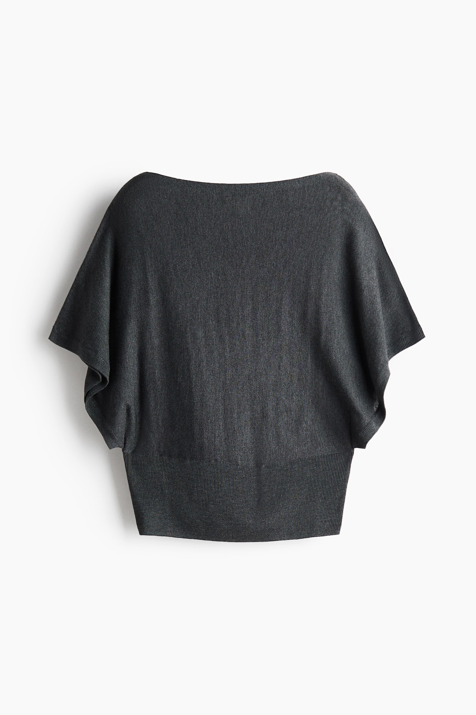 Batwing-Sleeved Fine-Knit Top - Dark gray melange/Black/Dusty taupe - 1