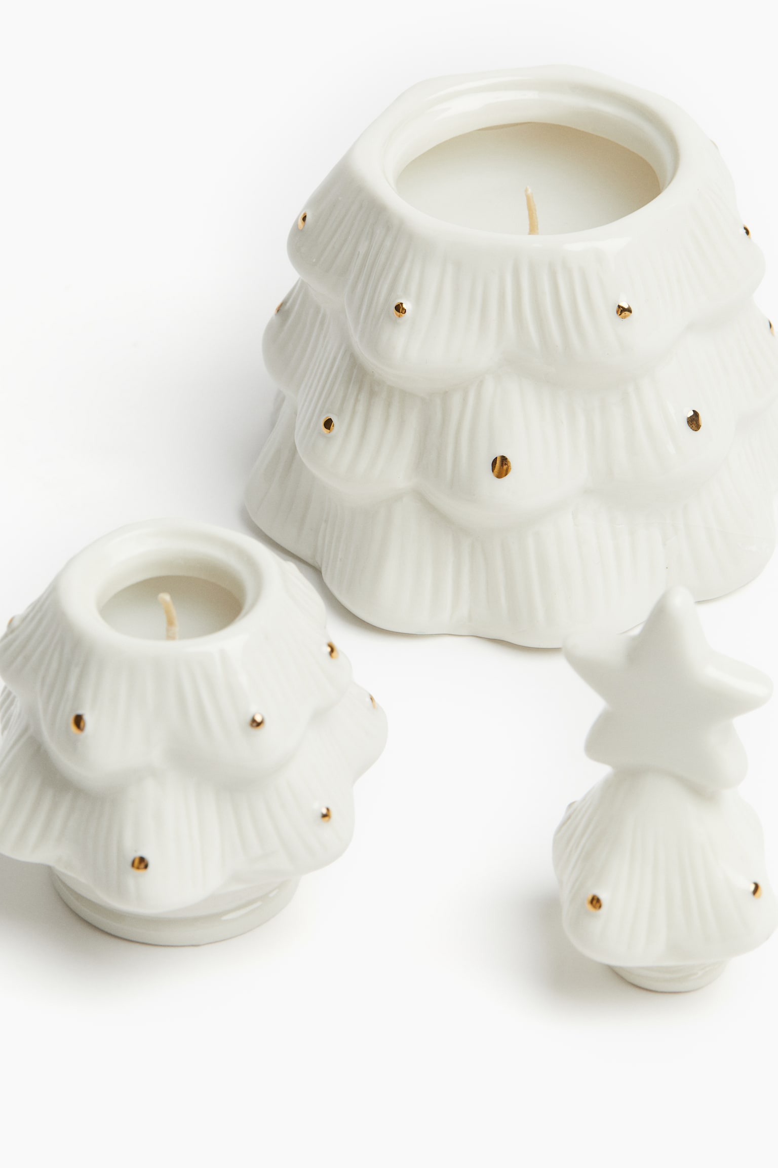 Candles in a Christmas-tree-shaped holder - Natural white - 2