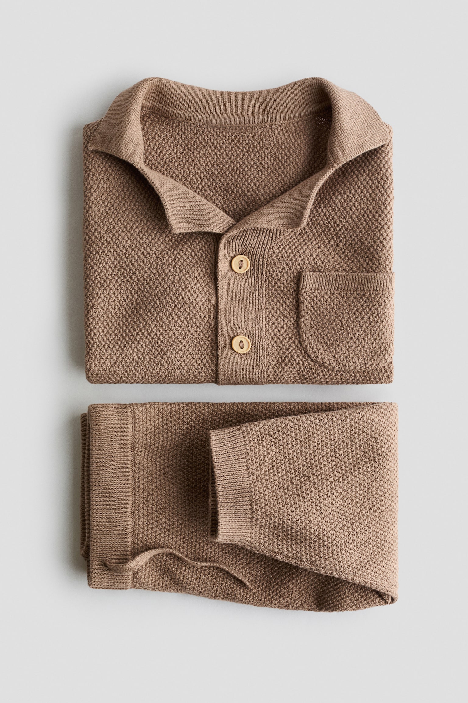 2-delt sæt i strikket bomuldskvalitet - Lysebrun/Marineblå - 2