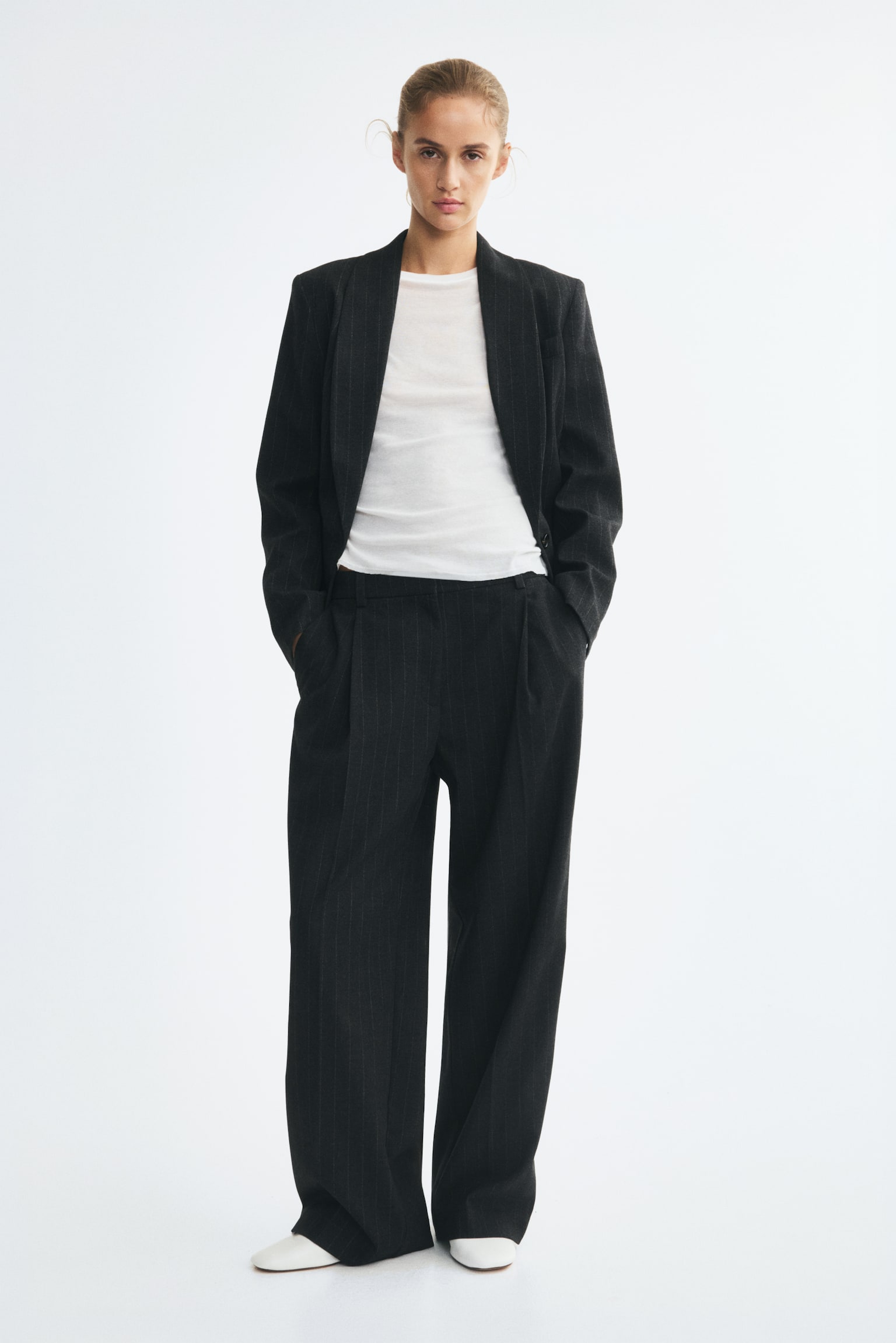Женские брюки H&M Wide-Leg Dress Pants, цвет: Тёмный серый — фото 2