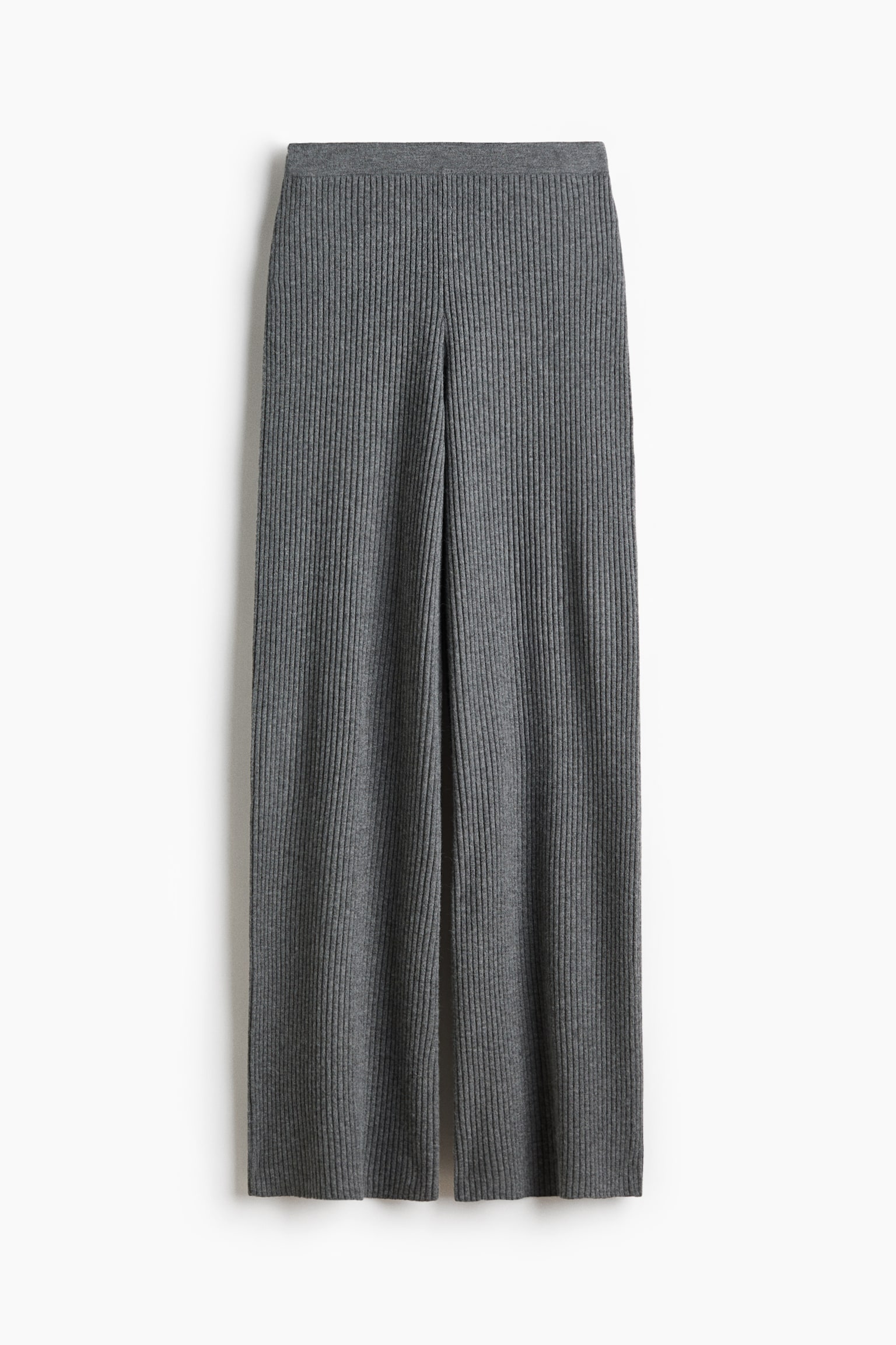 Wide rib-knit trousers - Grey marl/Dark brown - 2