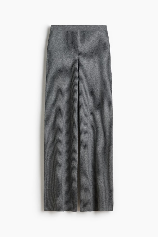 Wide-Leg Rib-Knit Pants - Gray melange/Dark brown - 1