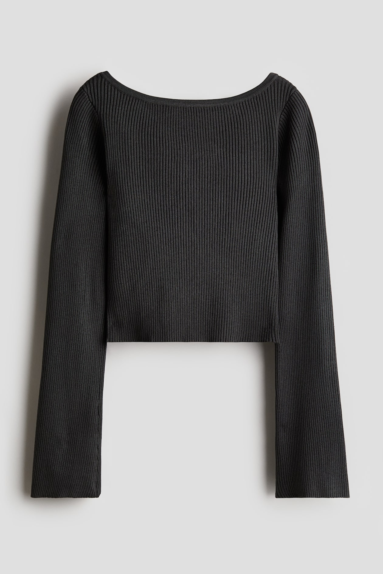 Ribbed Sweater - Boat Neck - Long sleeve - Charcoal - Kids | H&M US 