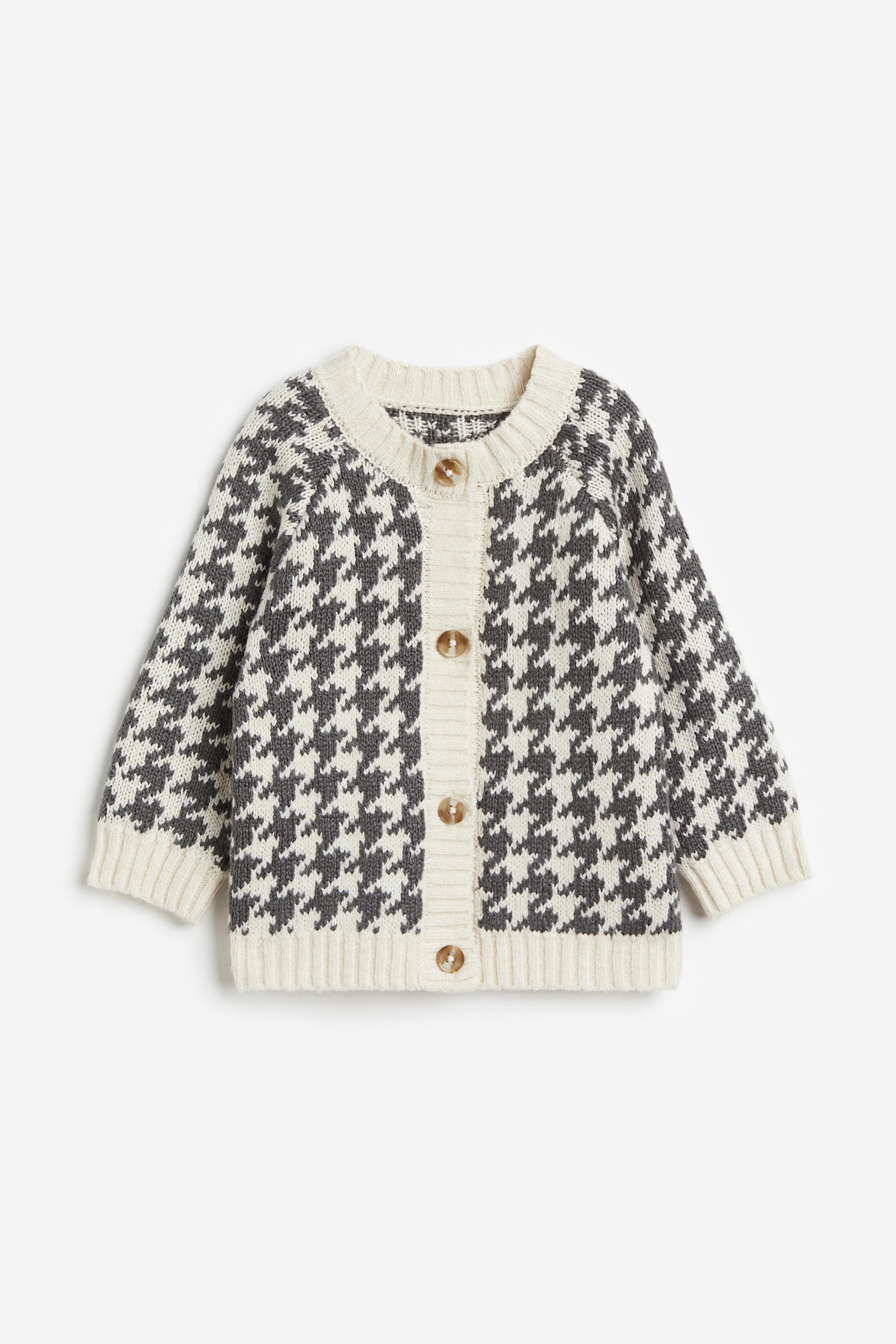 Knit Cardigan - Dark grey/Dogtooth pattern/Natural white/Stripe - 1