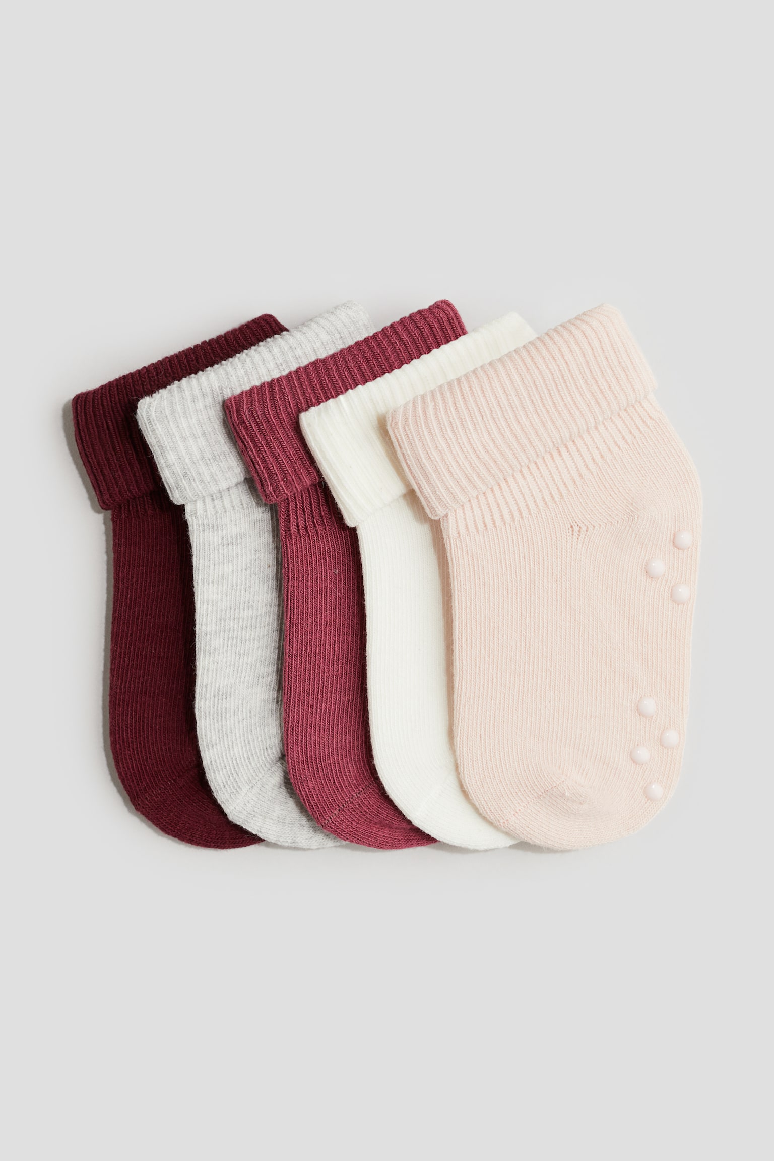 5-pack anti-slip socks - Red/White/White/Dusty green/Cream/Beige marl/Brown - 1