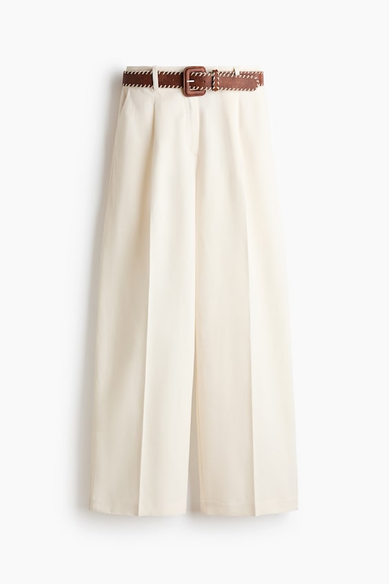 Женские брюки H&M Linen-Blend Pants with Belt