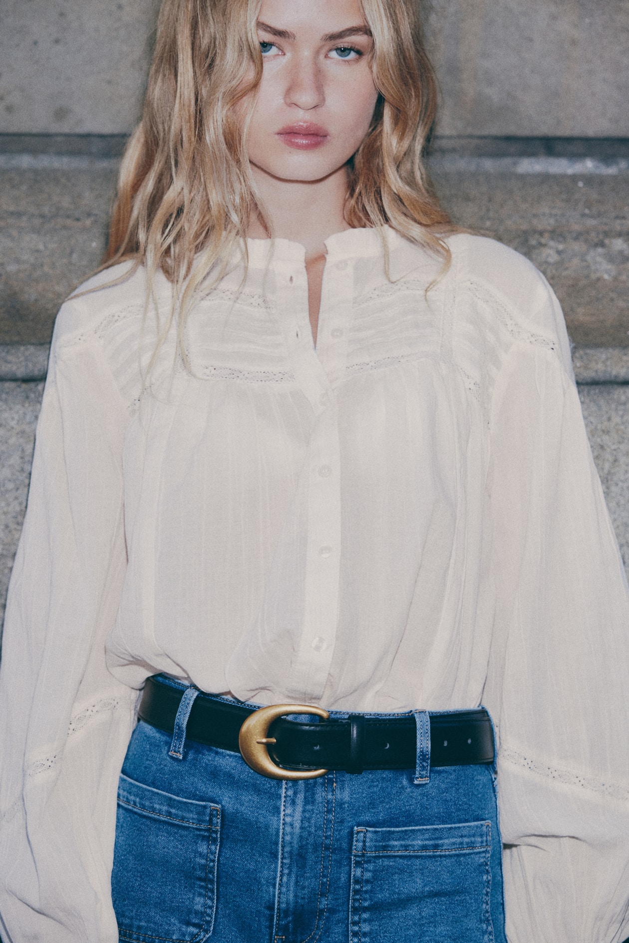 Frill-collared cotton blouse - Light beige - Ladies | H&M GB