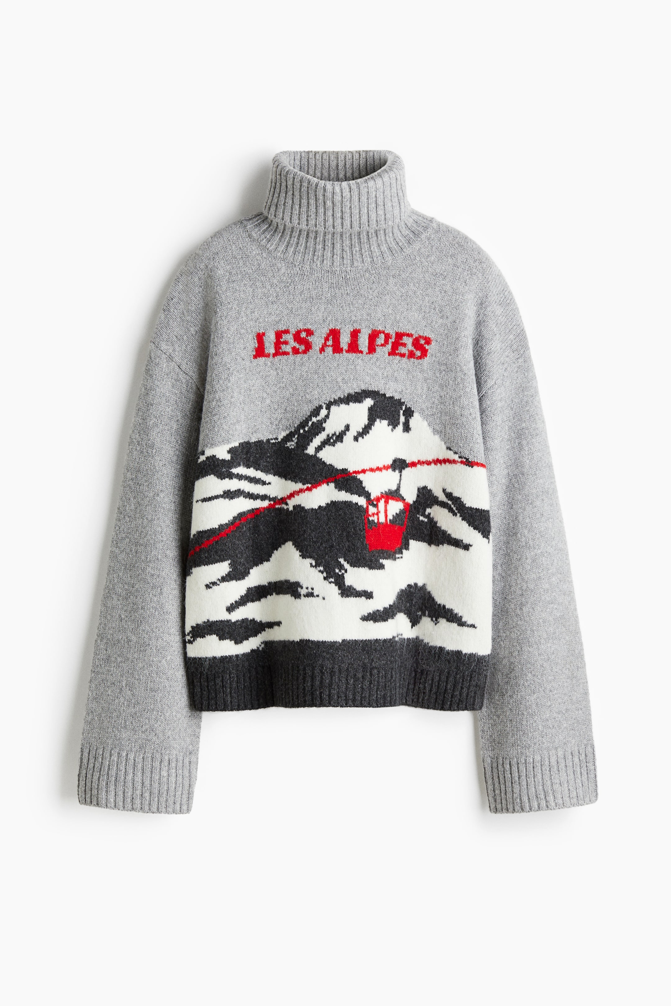 View larger image: Jacquard-knit polo-neck jumper - Light grey marl/Les Alpes - Ladies | H&M GB 5