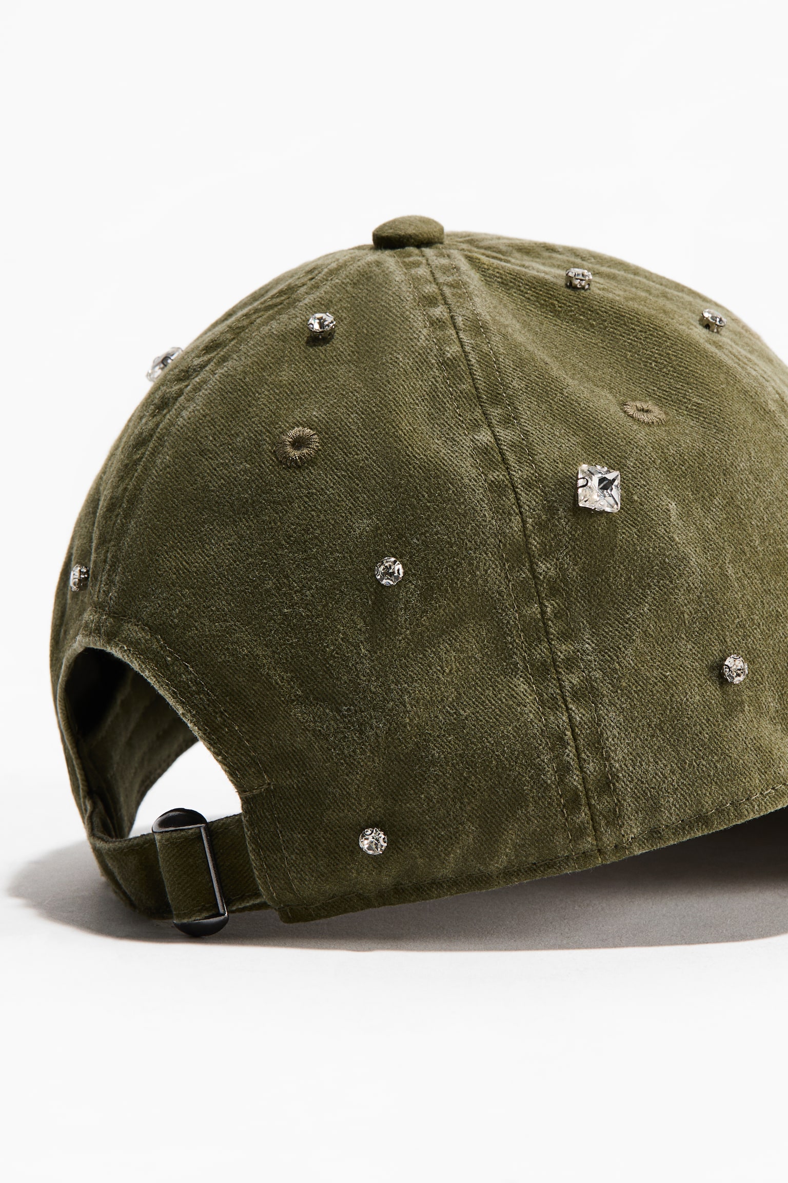 Rhinestone-embellished twill cap - Světle zelená khaki - 2