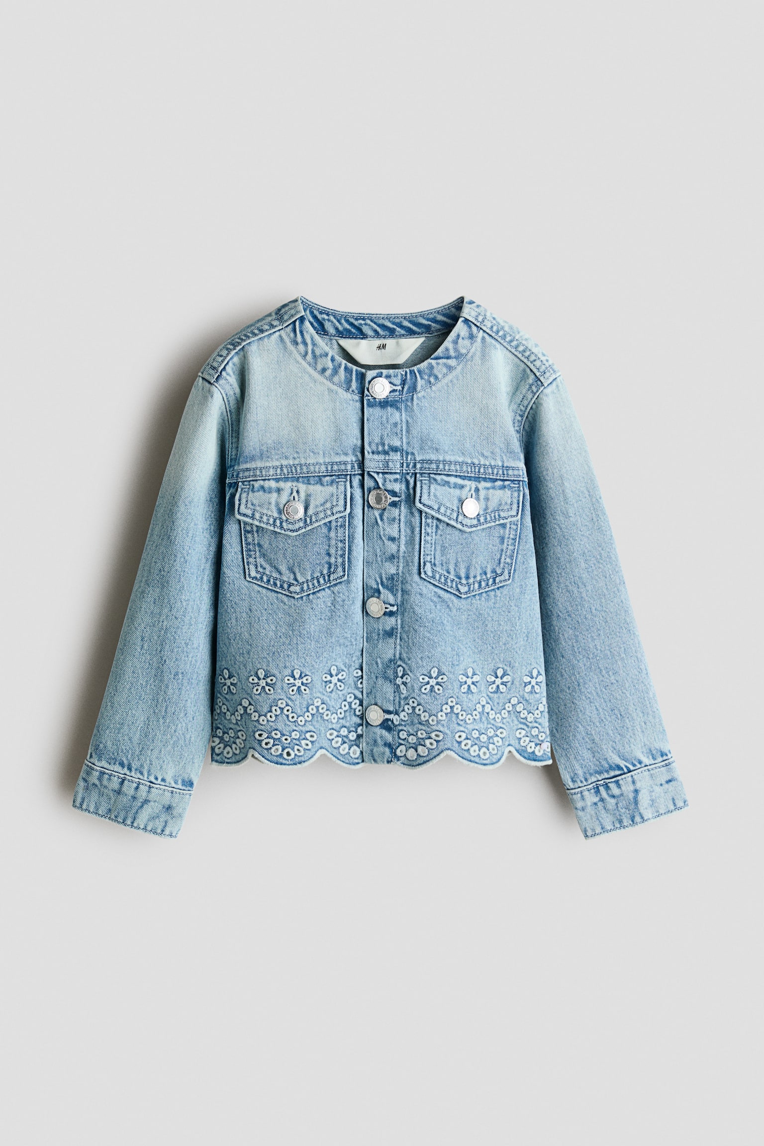 Denimjacke mit Broderie Anglaise - Helles Denimblau