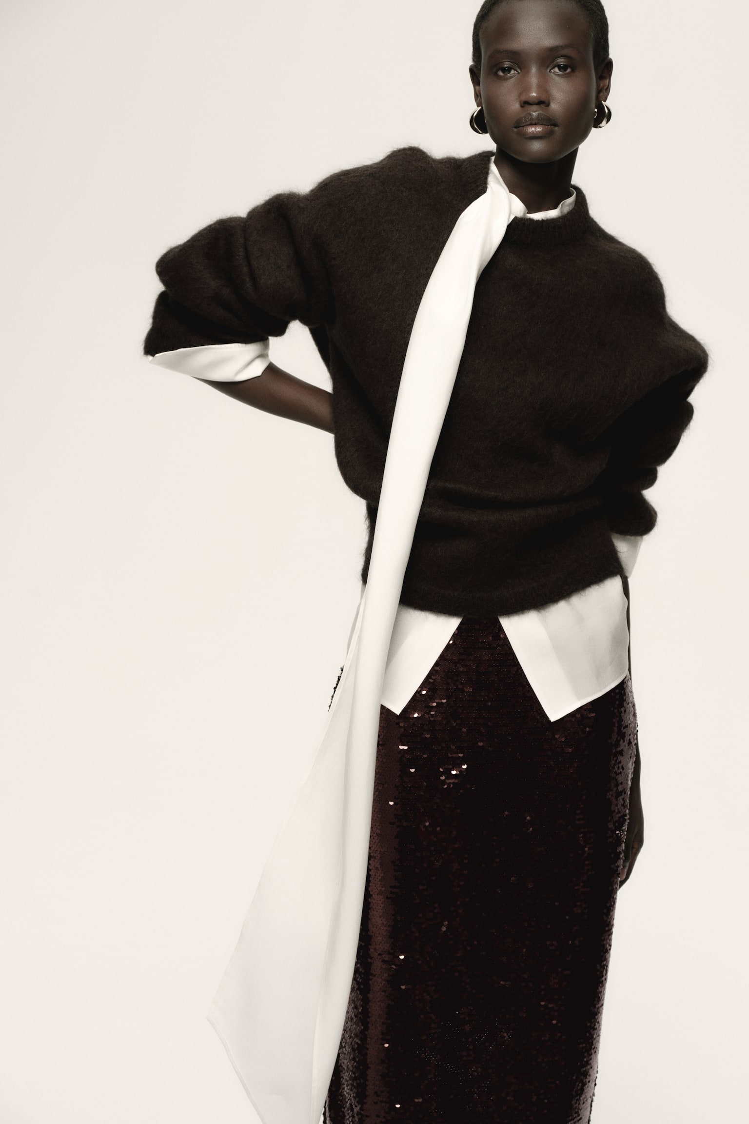 Pullu Midi Etek - Koyu kahverengi - 4