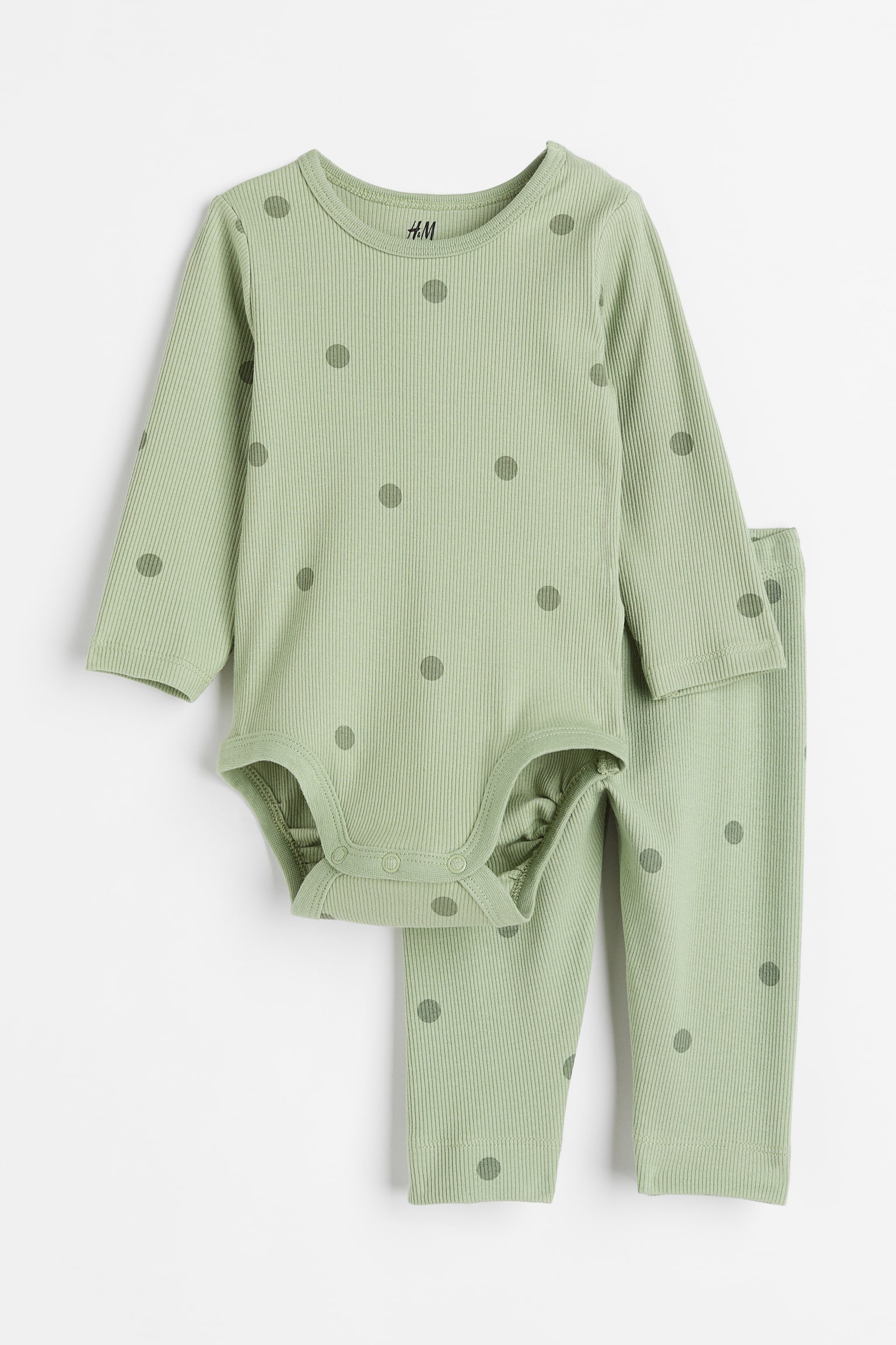 Ribbed cotton set - Light green/Spotted - 1