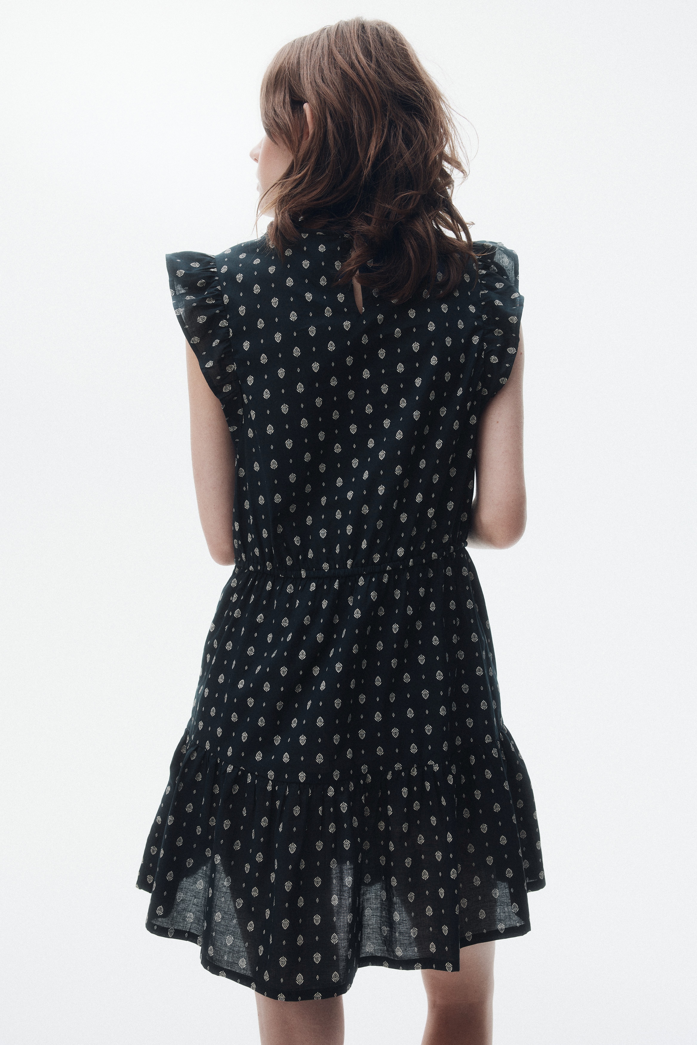 Lace-inset cotton dress