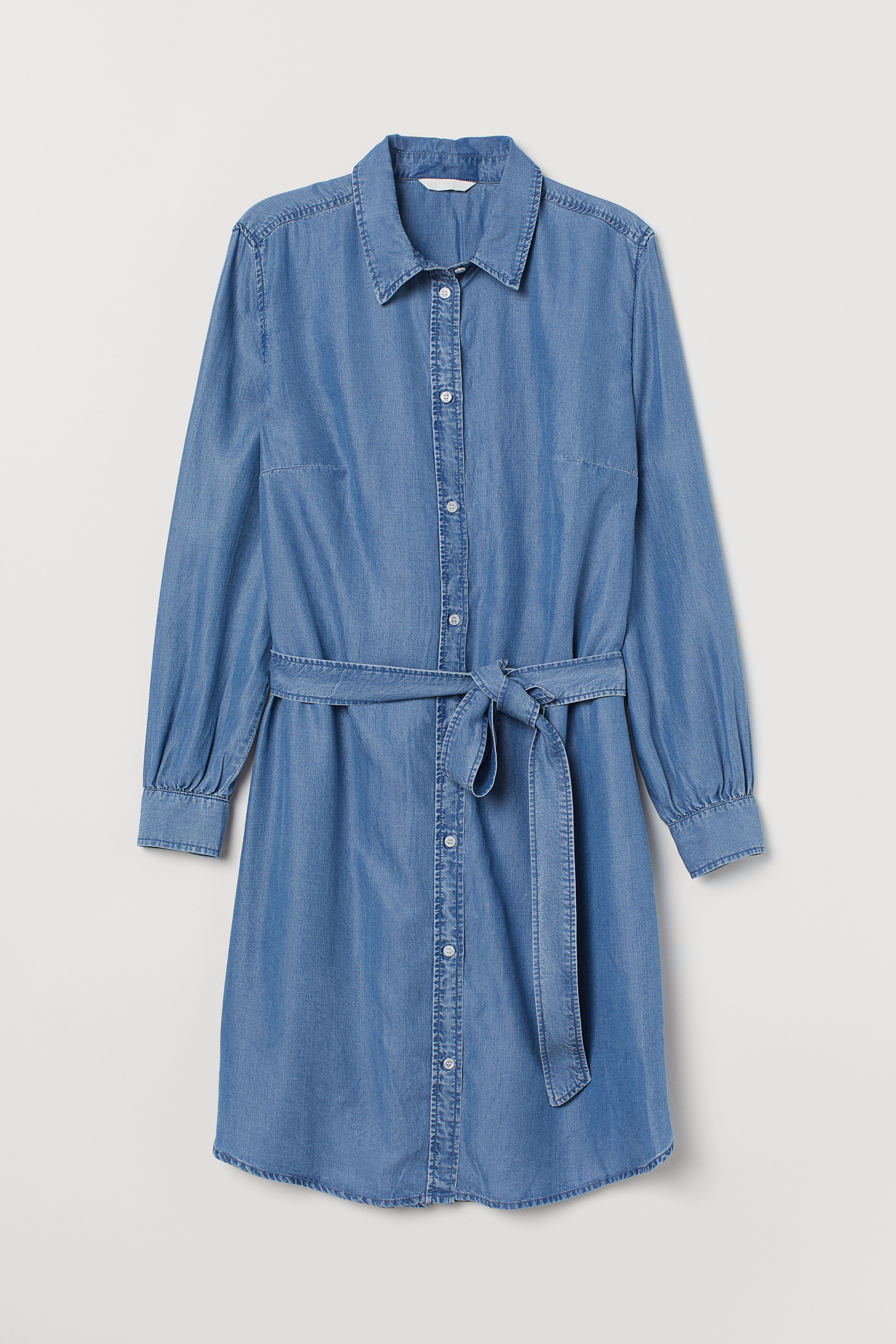 H&M+ Lyocell Shirt Dress - Long sleeve - Midi - Denim blue - Ladies | H&M US