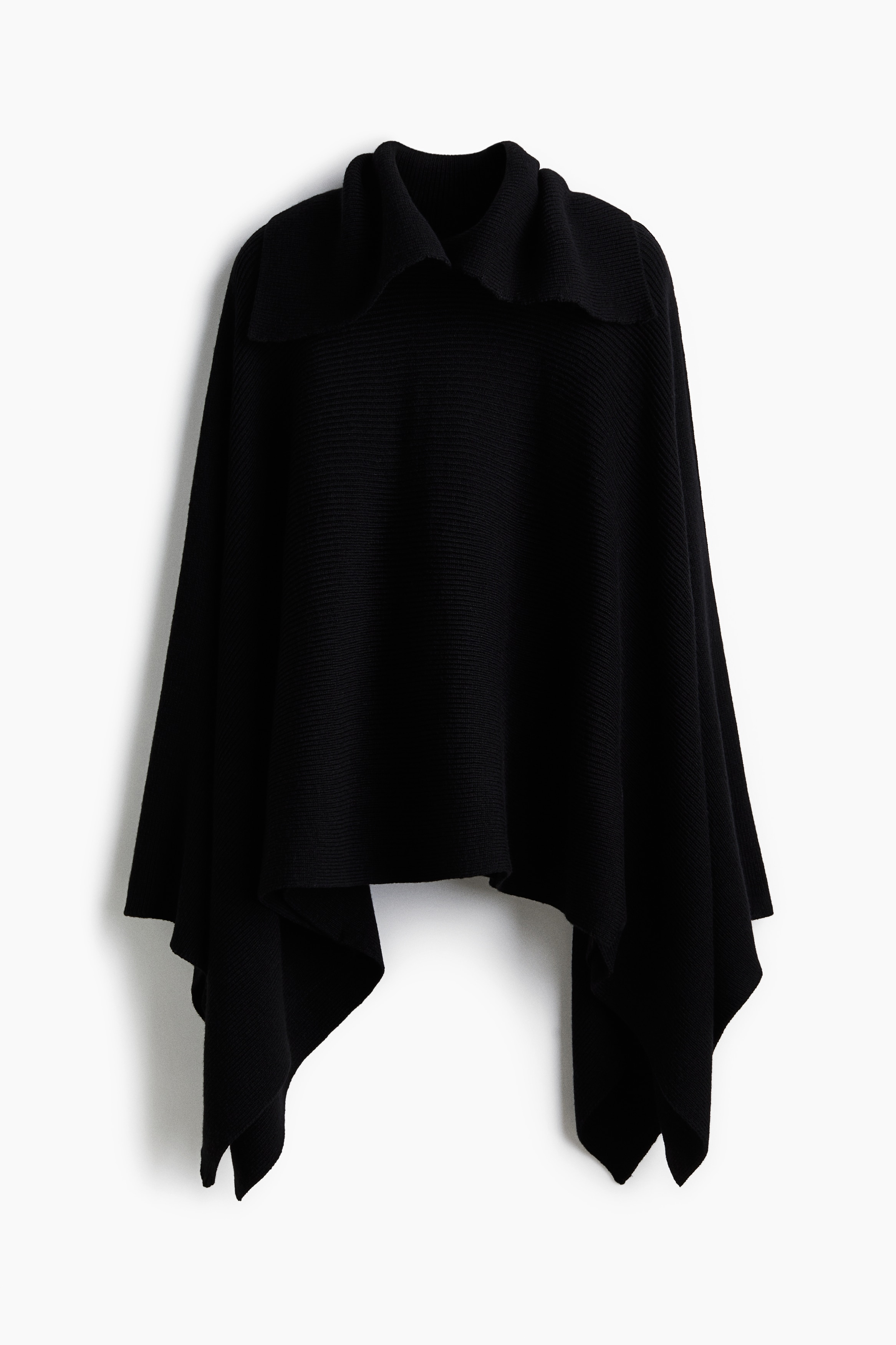 Ribbstickad cape - Svart/Mörkgråmelerad