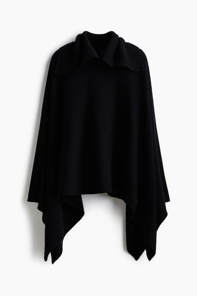 Mantella in maglia a coste - Nero/Grigio scuro mélange - 1