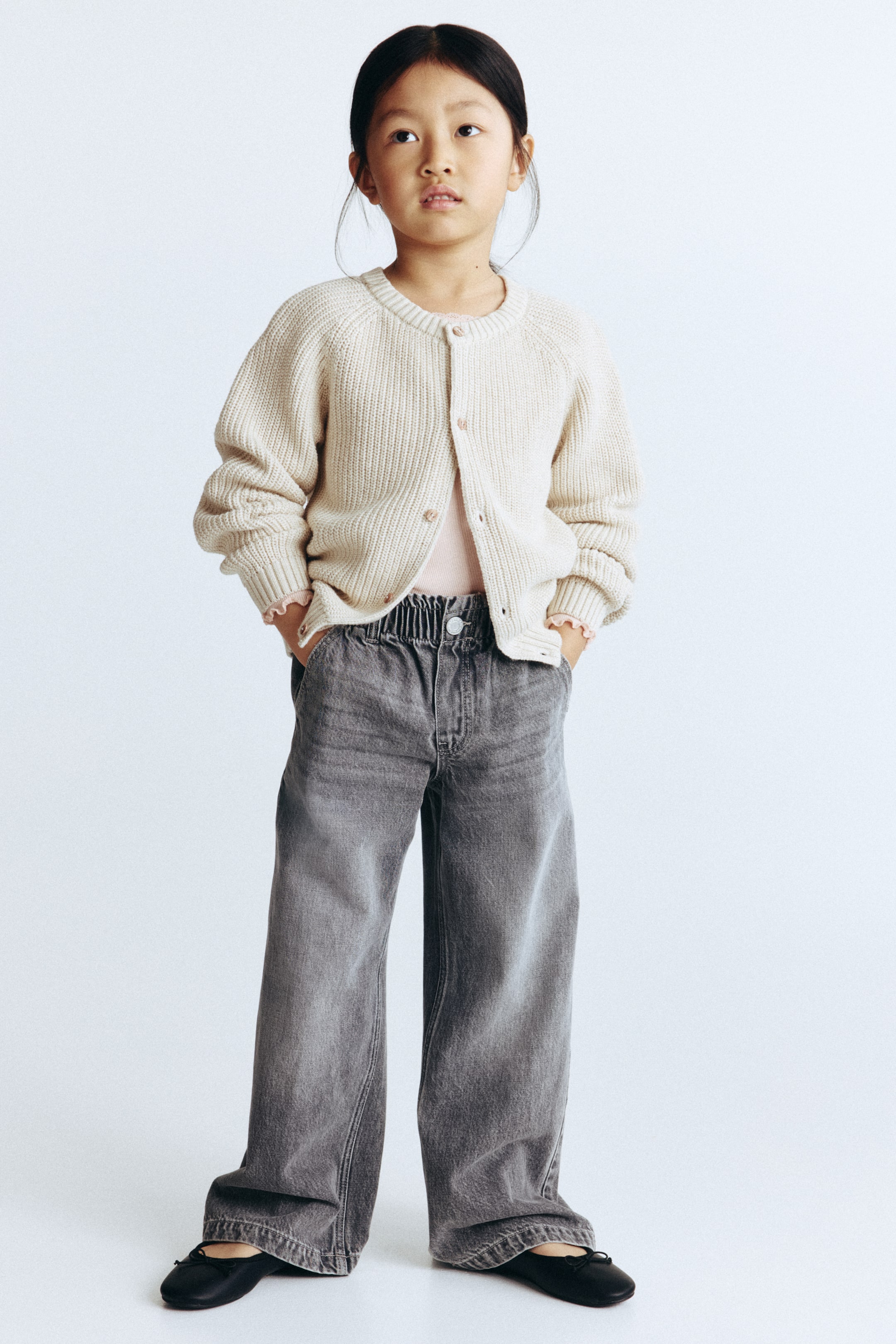 Ver imagem maior: Jeans Wide Leg com cintura paper bag - Cinzento denim - CRIANÇA | H&M PT 1