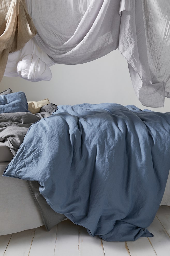 Enkelt sengesett i lin - Blå/Hvit/Lys grå/Beige/dc/dc/dc/dc/dc - 2