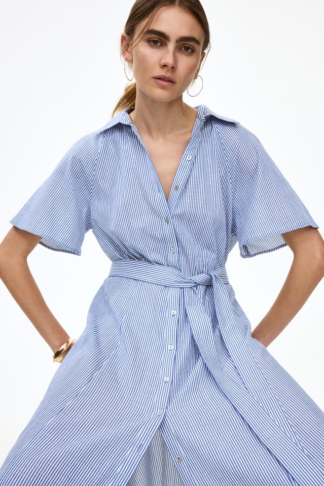 Tie-Belt Shirt Dress-Blue/striped - 5