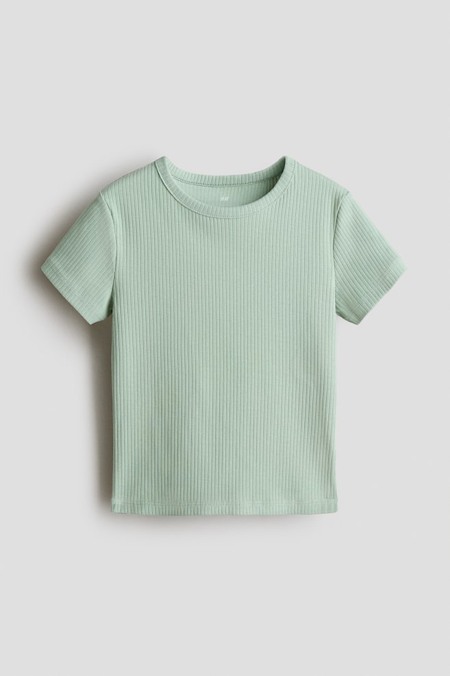 Ribbed cotton top - Light green/Black/White - 1