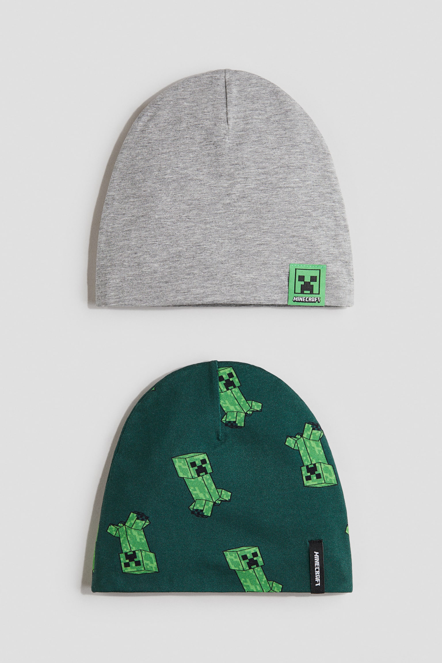 Детские шапки H&M 2-pack Printed Jersey Beanies, цвет: Серый меланжевый — фото 1