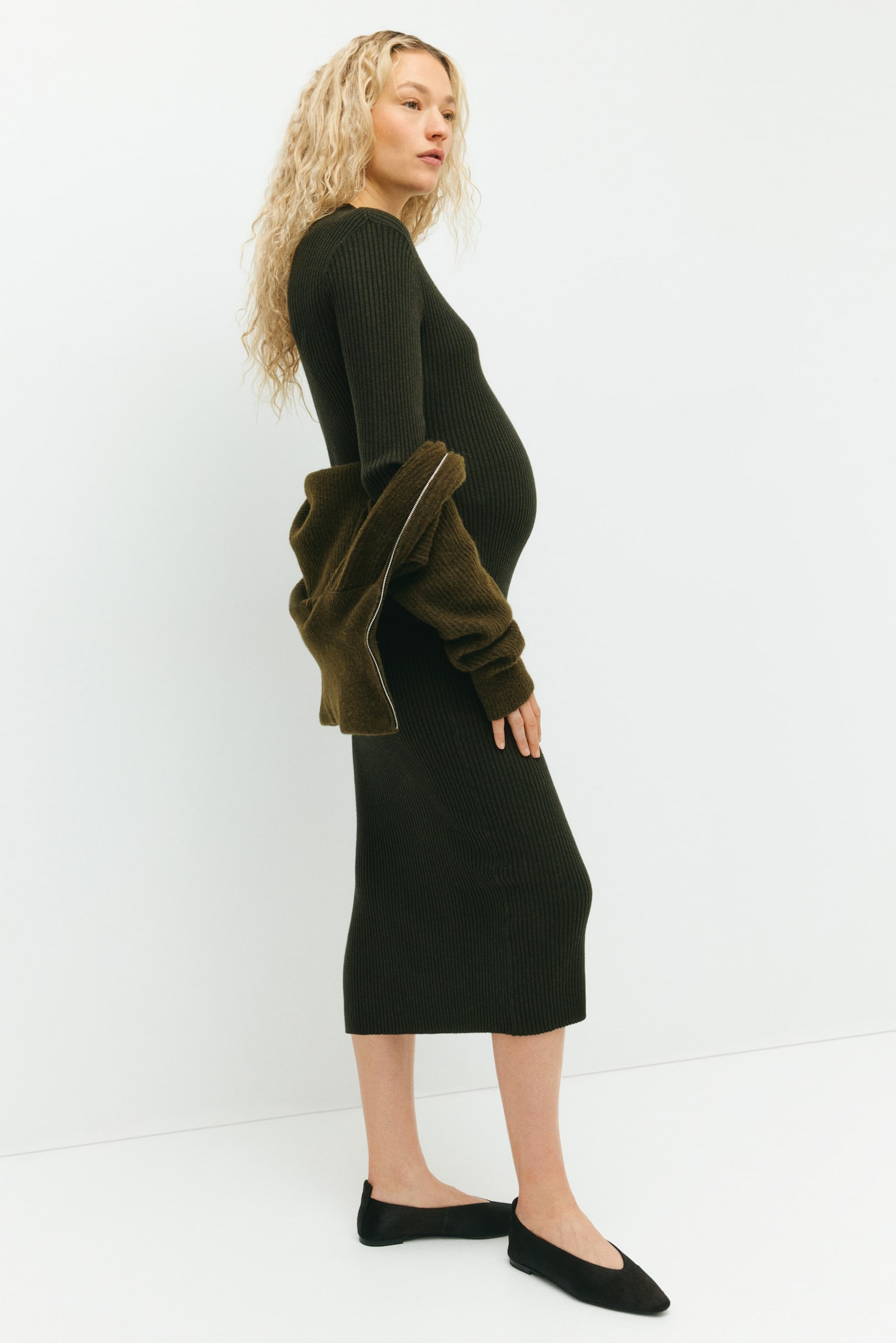 MAMA Rib-knit turtleneck dress - Dark green/Beige marl/Burgundy - 6