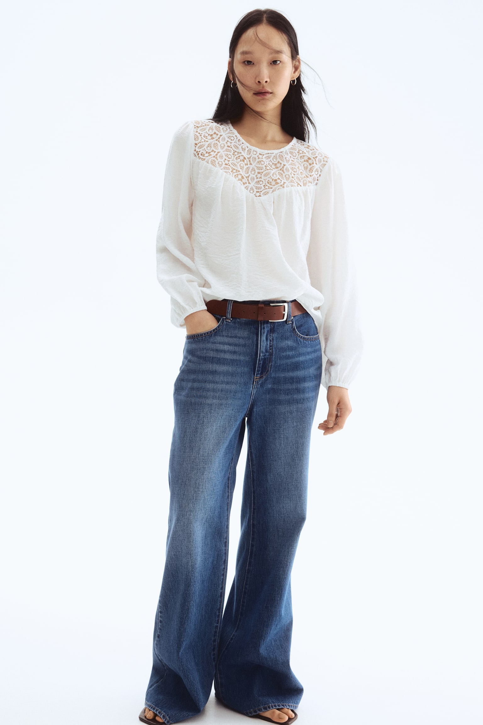 Dantel Robalı Bluz - Beyaz/Bordo - 6